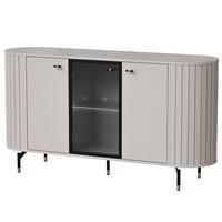 KOMMODE Zalia mit LED-Beleuchtung, 3 Türen, Glastür und Stauraum, 150 cm, im Retro-Stil, Kaschmir - Kaschmir, Holzwerkstoff (150/81/40cm) - Beautysofa