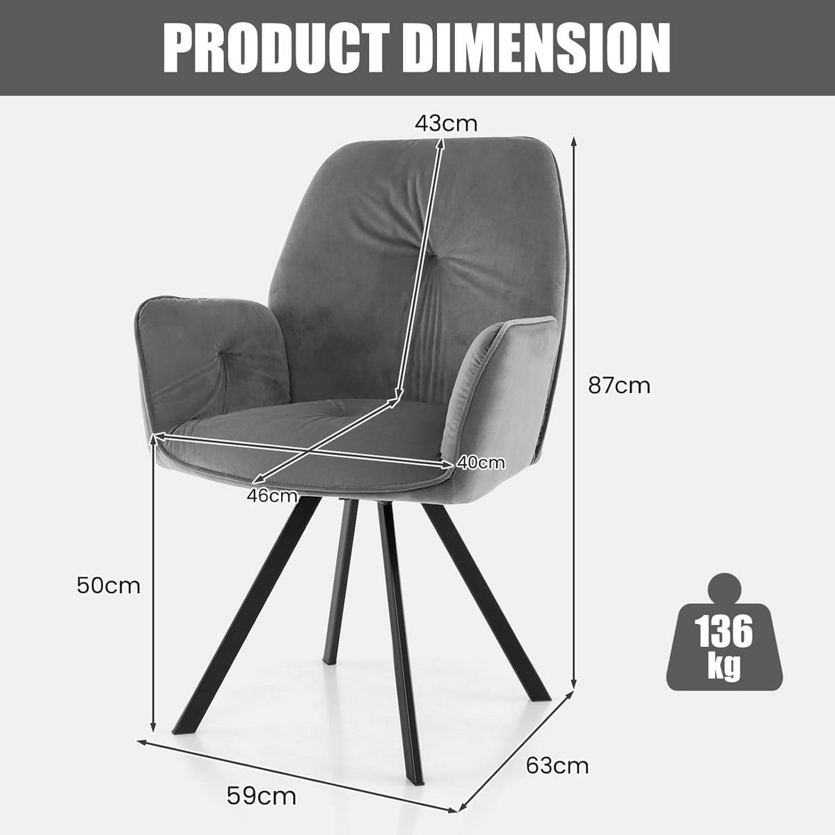 DREHSTUHL 87cm Grau(2er-Set) - Grau, Textil (63/87/59cm) - COSTWAY