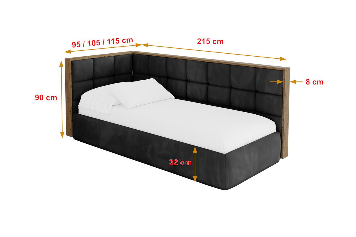 EINZELLBETT Jugendbett mit Bettkasten, Rechts - SOVY 90x200 Schwarz - Anthrazit, Holzwerkstoff/Textil (90/200cm) - ALTDECOR
