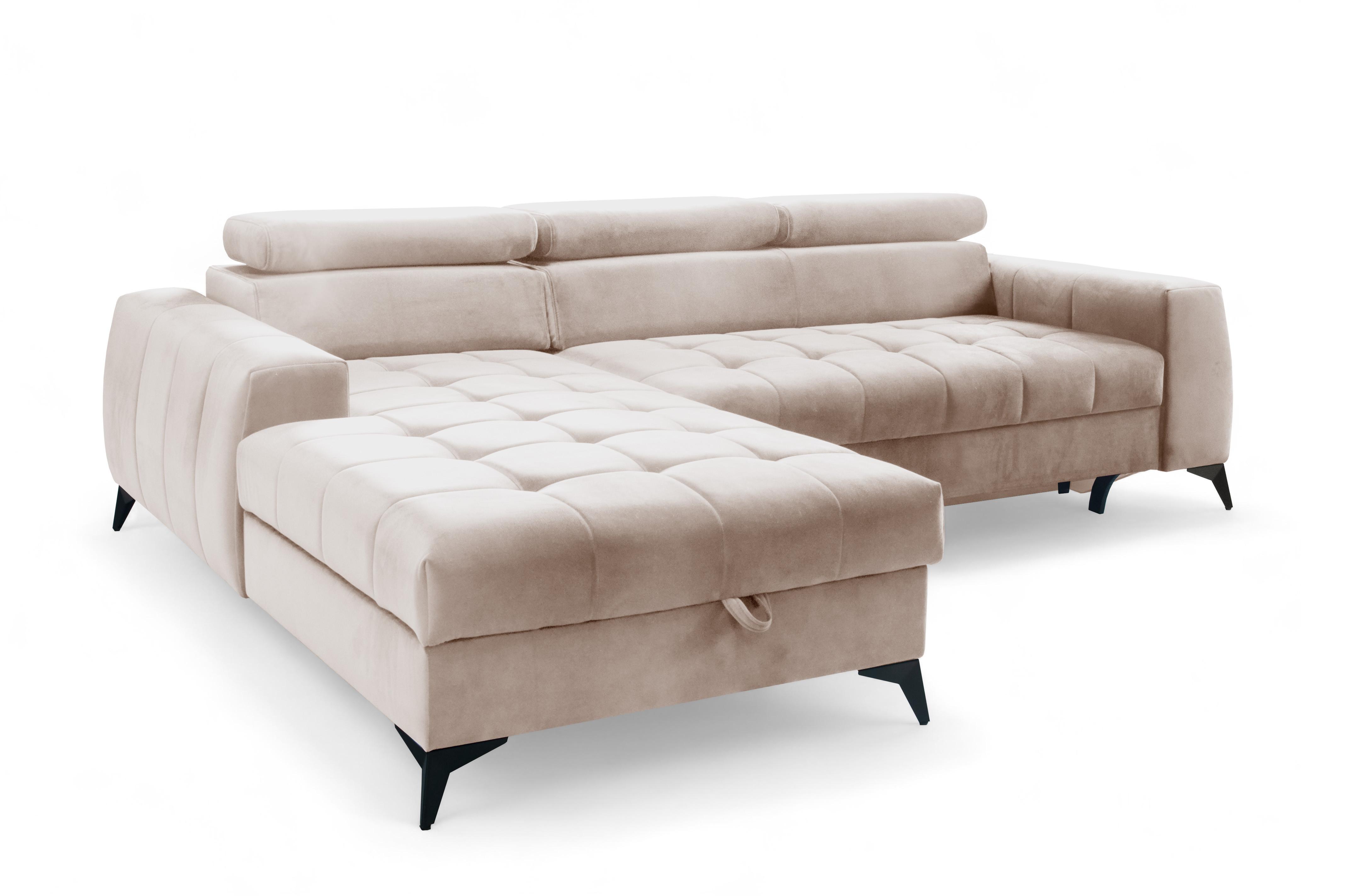 ECKSOFA L Form Arkucio Mini Beige 260/200/95 cm Links mit Schlaffunktion - Beige/Schwarz, Textil/Metall (200/260cm) - AX Living