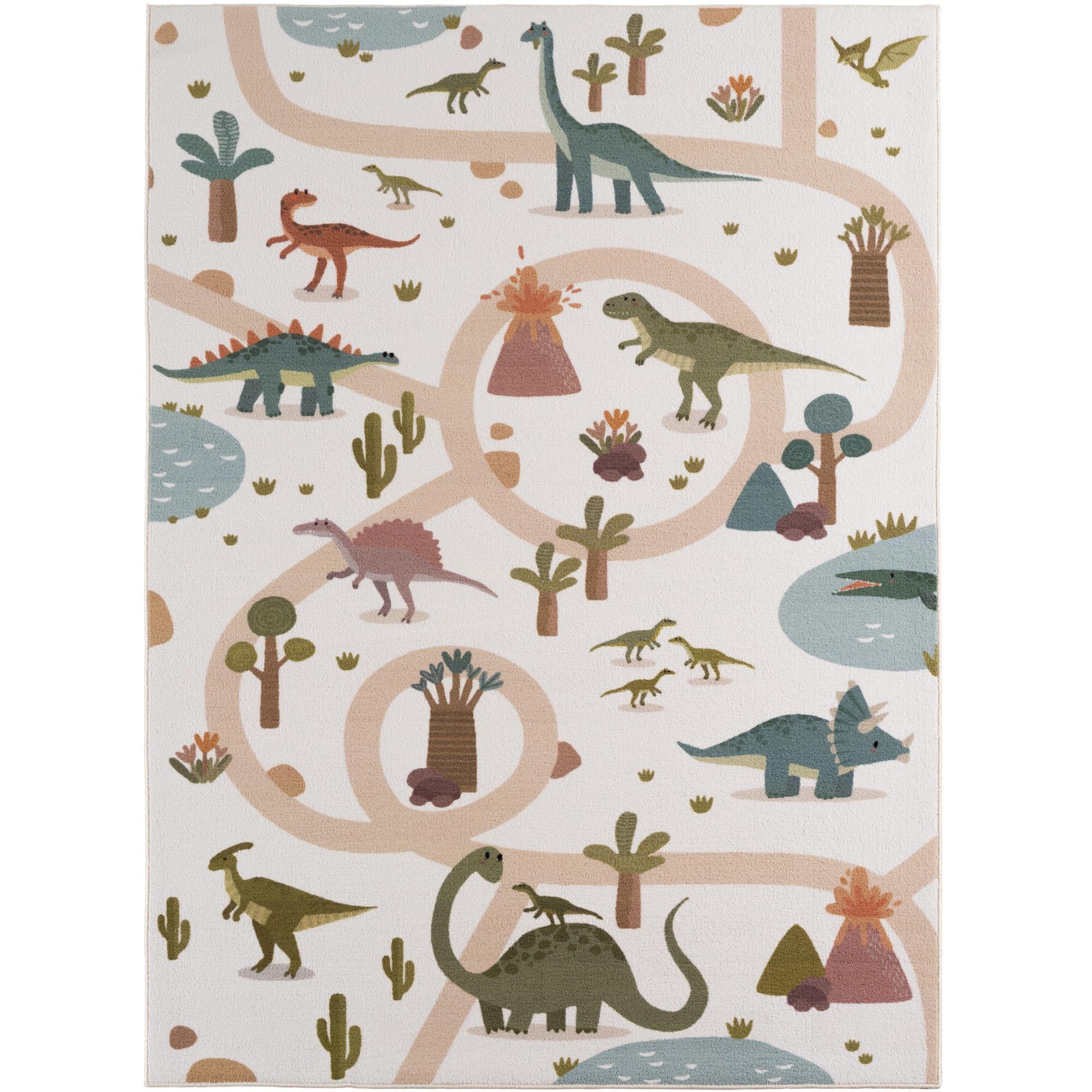 SPIELTEPPICH Waschbar TINO in Creme, mit Dino-Landschaft, 140 x 200 cm - Beige, Textil (200/140cm) - KADIMA DESIGN