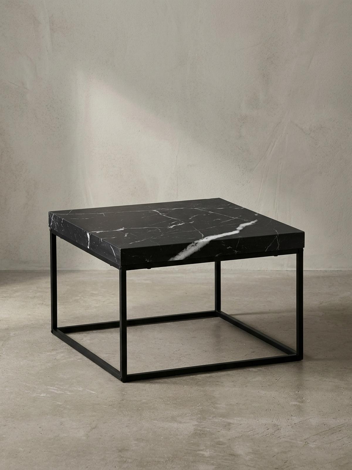COUCHTISCH in Stein-Optik mit Metallbeinen im modernen Design, Schwarz 60x60x38 cm - Schwarz, Holzwerkstoff/Metall (60/60/38cm) - KADIMA DESIGN