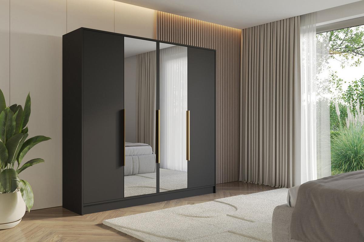 KLEIDERSCHRANK - LESE - 200 - Schwarz - Goldfarben/Schwarz, Holzwerkstoff (200/200/51cm) - ALTDECOR