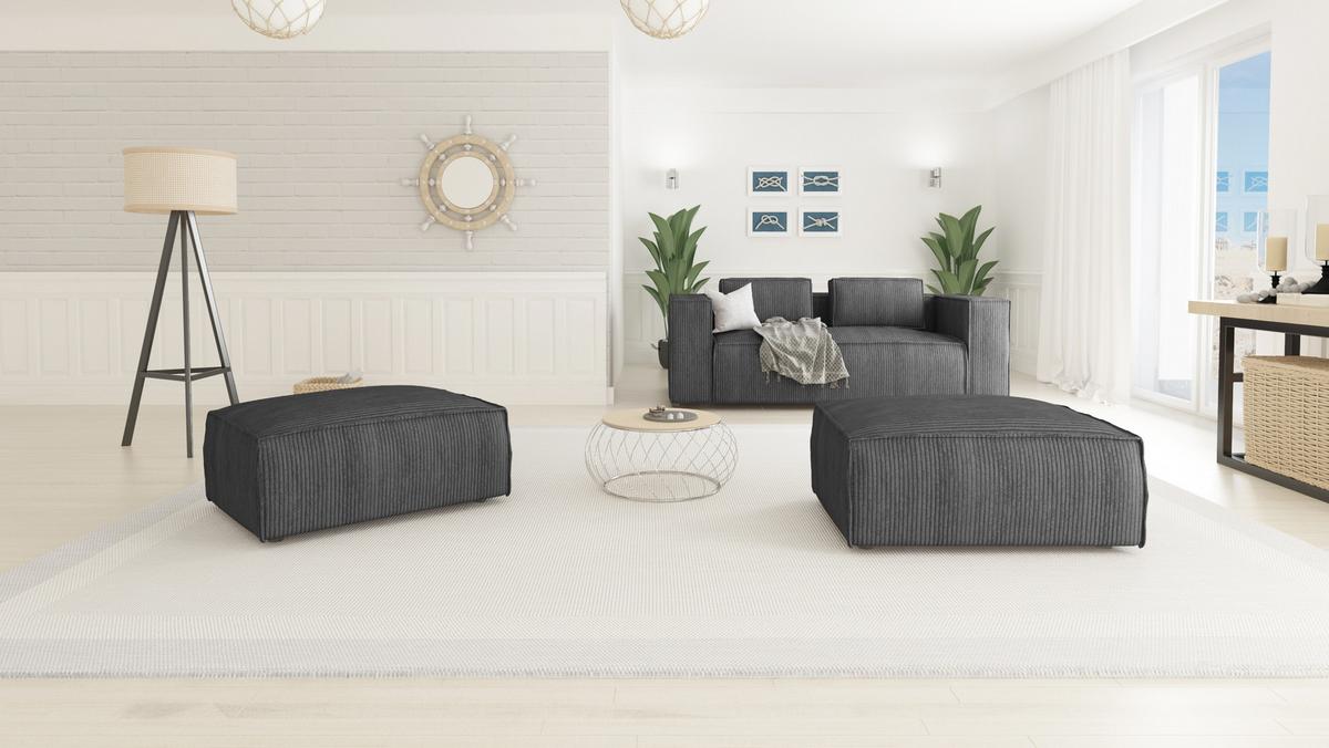 HOCKER Nova Grau Cord - Schwarz/Grau, Holz/Kunststoff (93/46/73cm) - S-Style Möbel