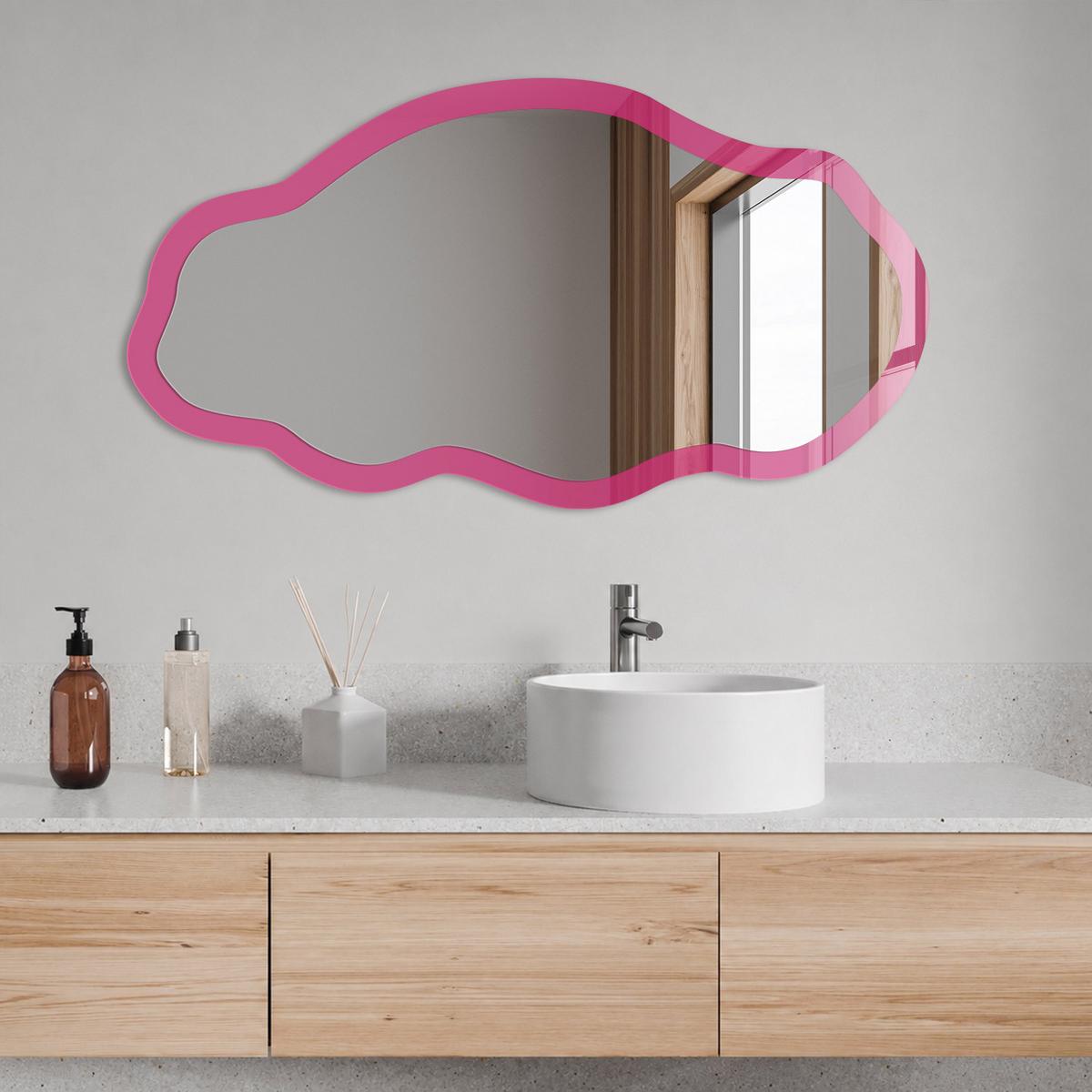 SPIEGEL 90x45 cm asymmetrisch mit Druck - Intensives Rosa - Transparent, Glas (45/90/0.4cm) - TULUP