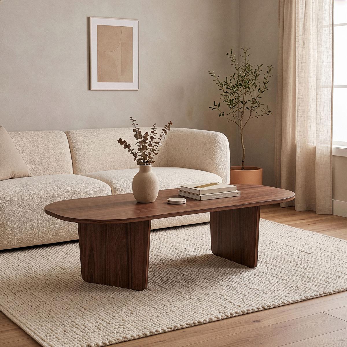 COUCHTISCH mit abgerundeter Tischplatte L130 cm 65/130/40 cm - Naturfarben, Holzwerkstoff (70/65/40cm) - Calicosy