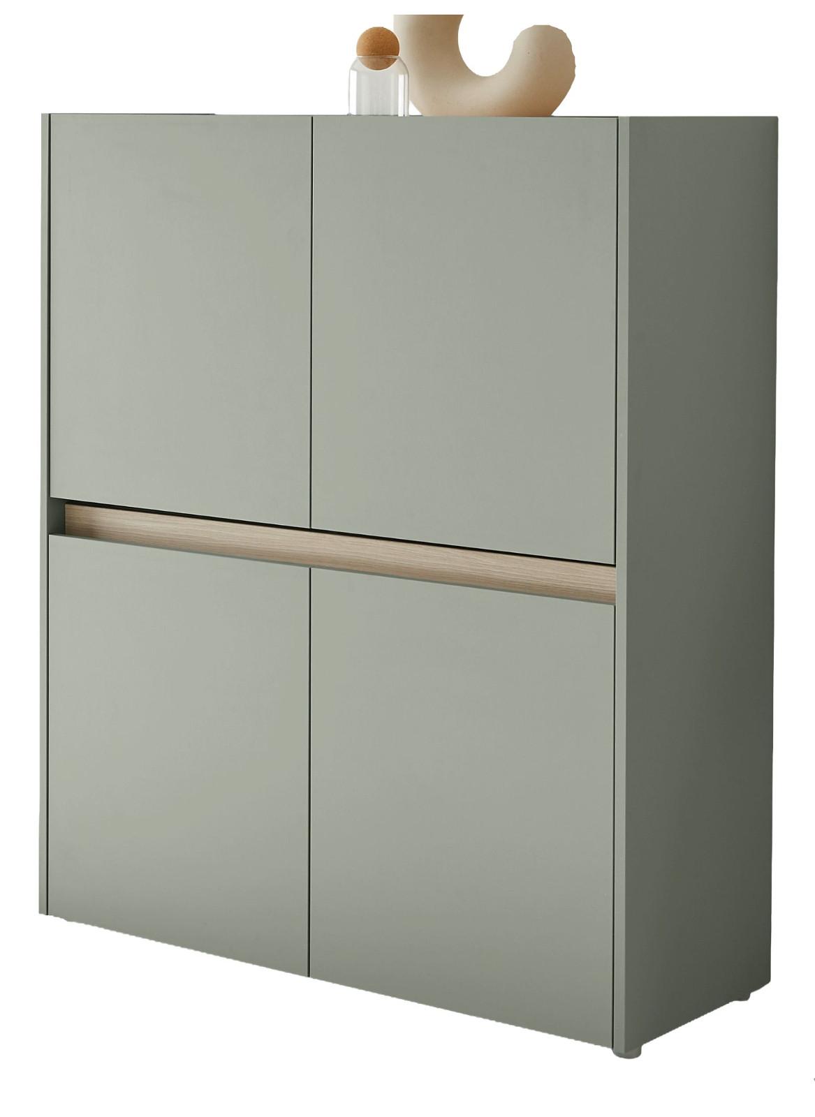 HIGHBOARD in Salbei Grün mit Eiche, 4-türige Kommode mit 8 Fächern, 100 x 120 cm - Salbeigrün/Eichefarben, Holz/Holzwerkstoff (100/120/40cm) - Furn.Design