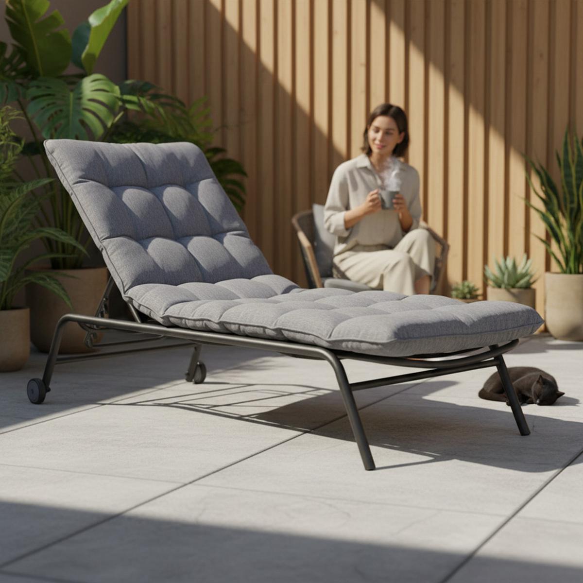 GARTENLIEGE VIBE mit Rollen - Schwarz/Grau, Holzwerkstoff (65/22/181cm) - RAUMHIRSCH FURNITURE