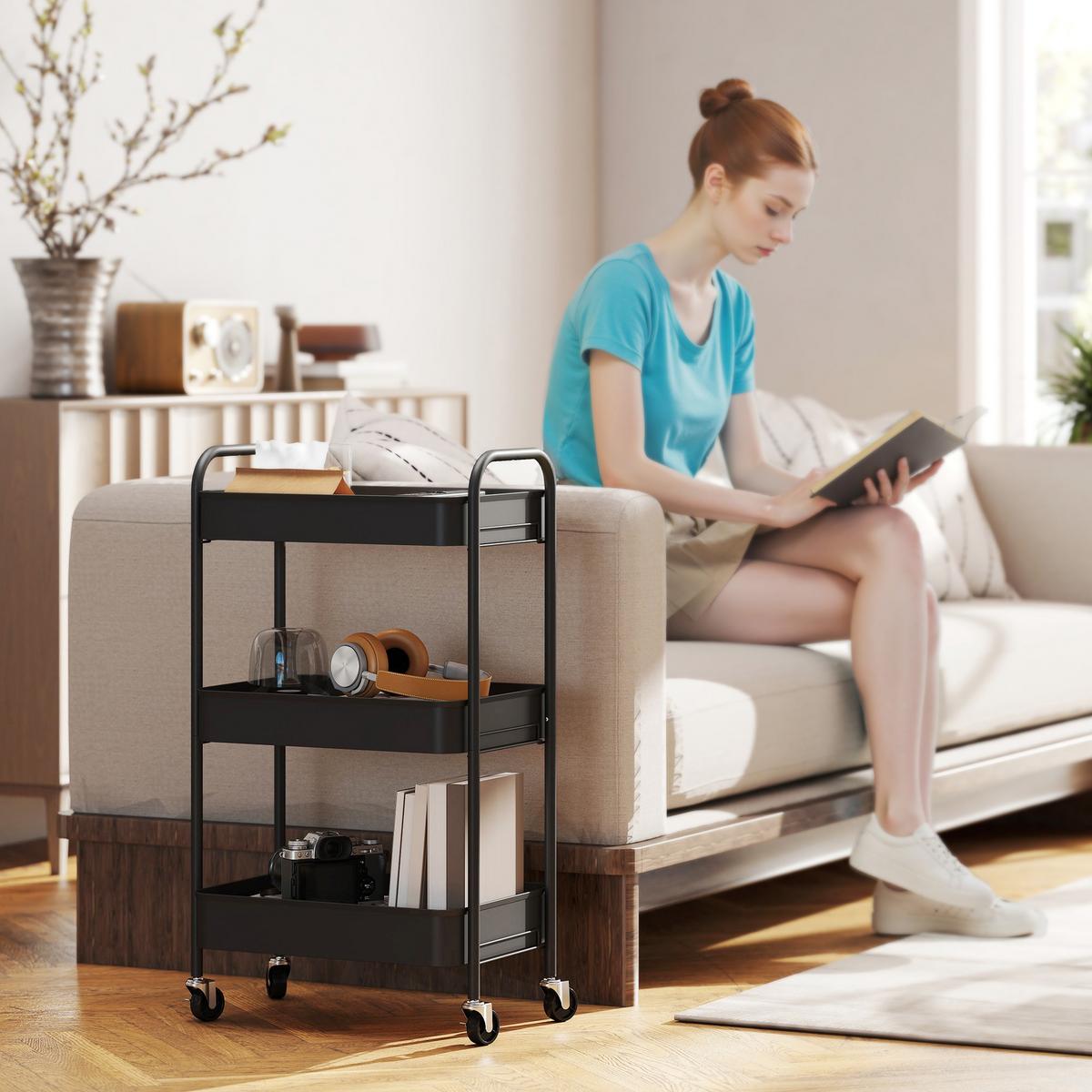 KÜCHENWAGEN Stahl Schwarz - Schwarz, Metall (30.6/79/45cm) - HOMCOM