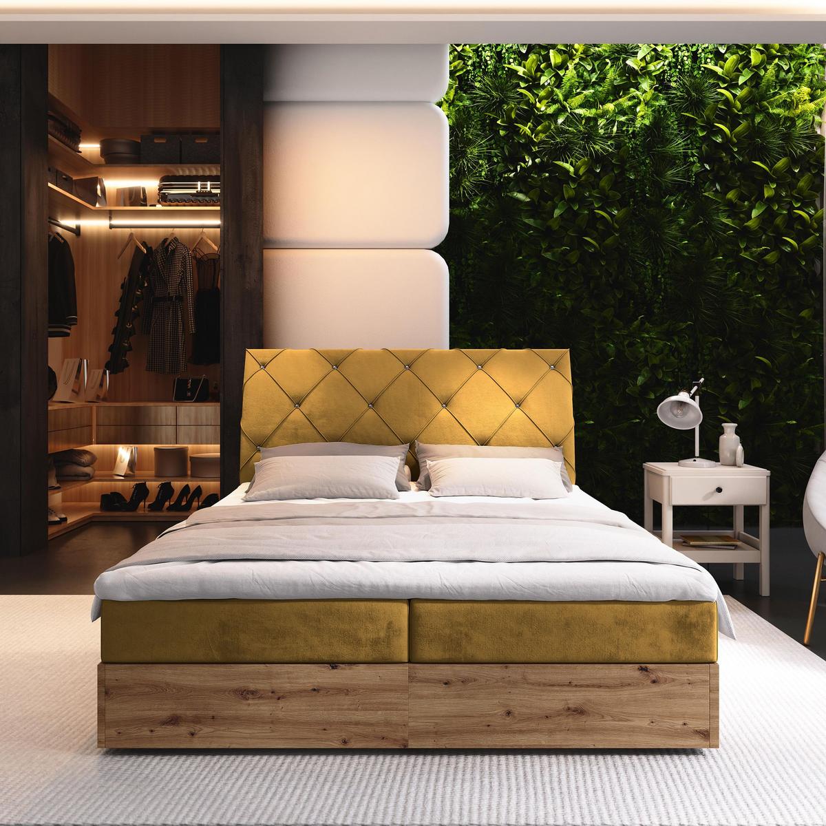 BOXBETT VELLANO 180x200 cm mit Matratze und Topper - Gelb - Gelb, Holz (180/200cm) - MASSENO