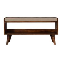 SCHUHBANK Massivholz Mud Leinen Nordic, Gepolsterte Sitzfläche und Offenes Regal zur Aufbewahrung, Dunkelbraun - Beige/Dunkelbraun, Mangoholz/Holz (90/45/34cm) - Artisan Furniture