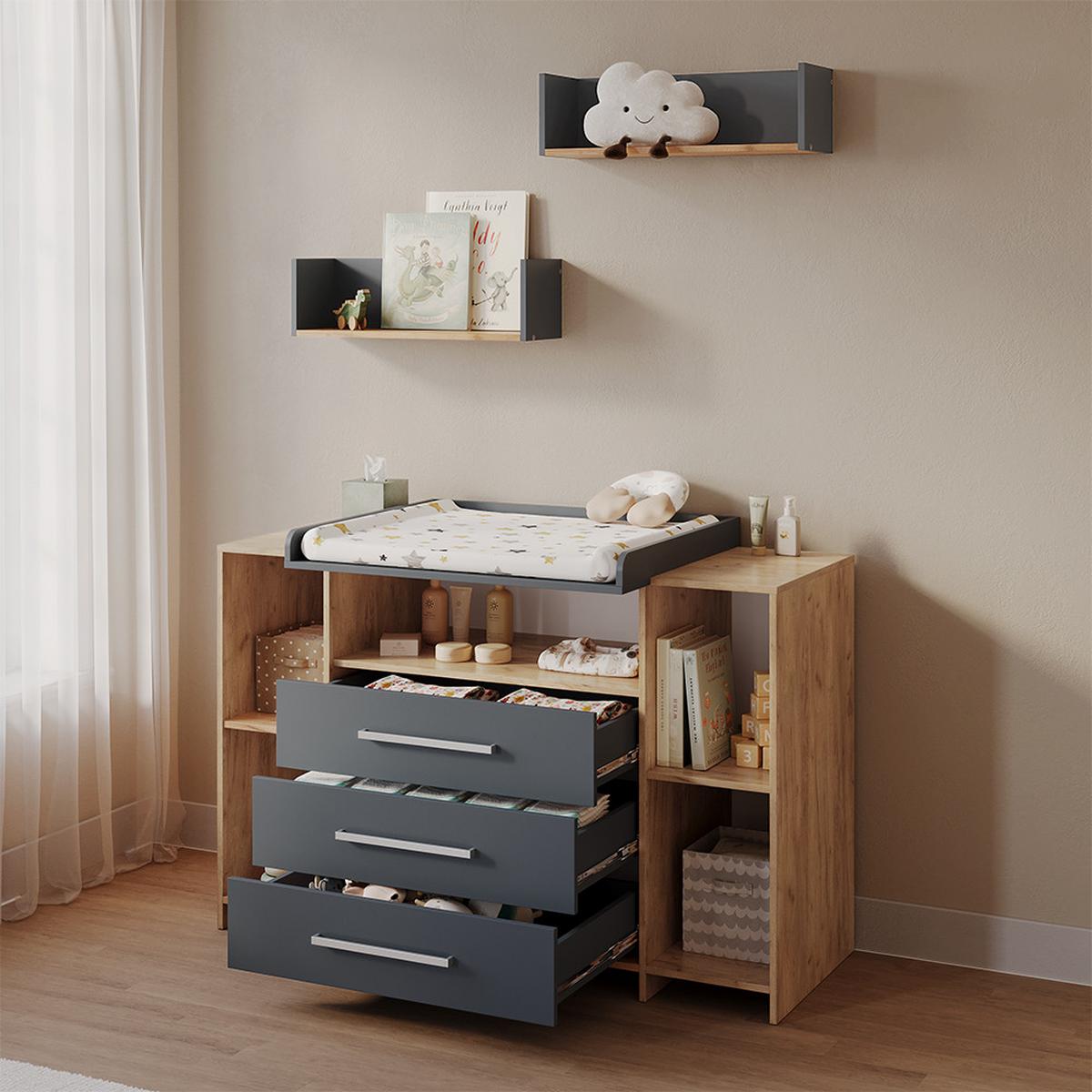 WICKELKOMMODE Torino Anthrazit/Sonoma XL mit Schubladen - Anthrazit/Sonoma Eiche, Holzwerkstoff (143/100/70cm) - Livinity®