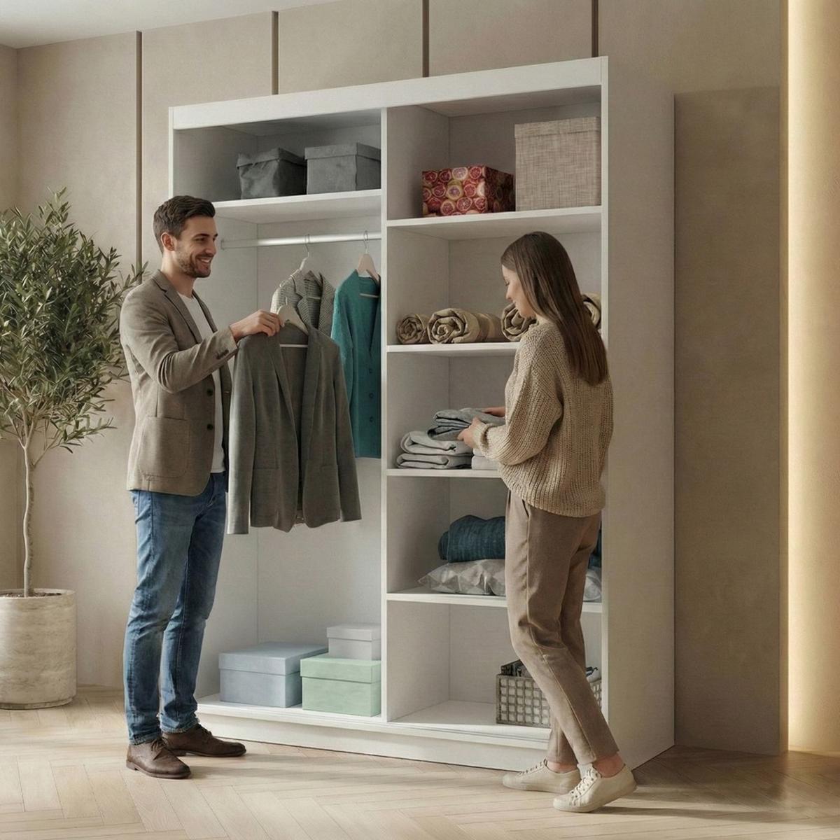 SCHWEBETÜRENSCHRANK Hela mit 2 Türen. 120 cm, Weiß - Weiß, Holzwerkstoff (120/205/60cm) - Beautysofa