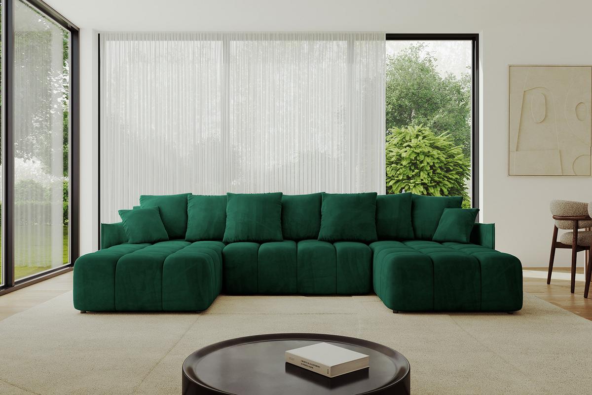 WOHNLANDSCHAFT LONLI-U 355x189x68 Dunkelgrün Velours - Dunkelgrün, Holzwerkstoff/Kunststoff (355/68/189cm) - ALTDECOR