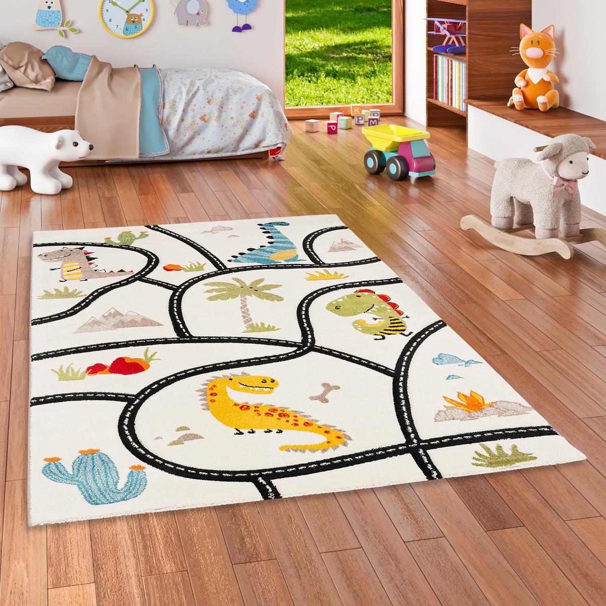 KINDER TEPPICH MAUI KIDS DINO STRASSENTEPPICH - Multicolor, Textil (200/290cm) - Pergamon