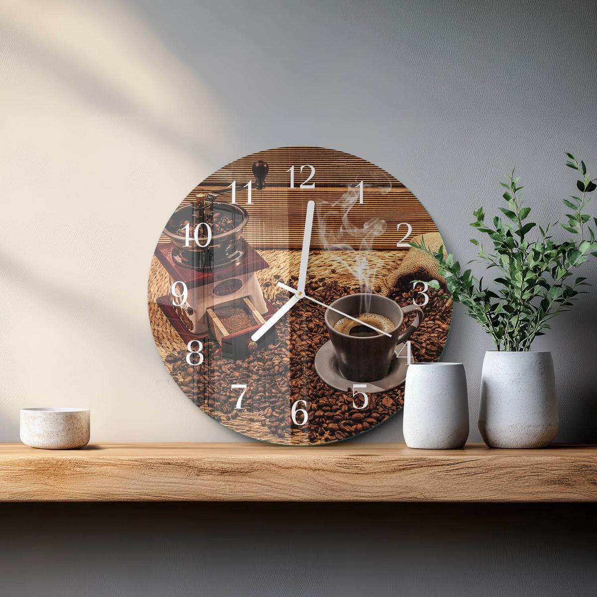 WANDUHR aus Glas Ø30 cm - Kaffeebohnen - Braun, Glas (30/30/0.4cm) - TULUP