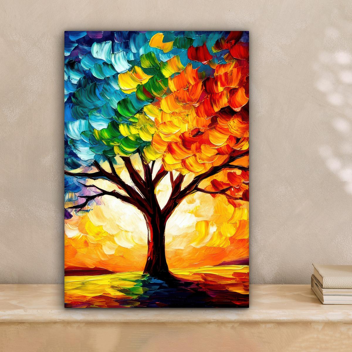 LEINWANDBILD Baum - Kunst - Natur - Sonnenuntergang Deko Wohnzimmer 20x30 cm - Multicolor, Textil (20/30cm) - MuchoWow