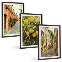 BILDER SET 3er Set - 40x60 cm Schwarzer Rahmen - Straßen mit Zitronenblüten im Hintergrund - Schwarz, Kunststoff (40/60cm) - TULUP