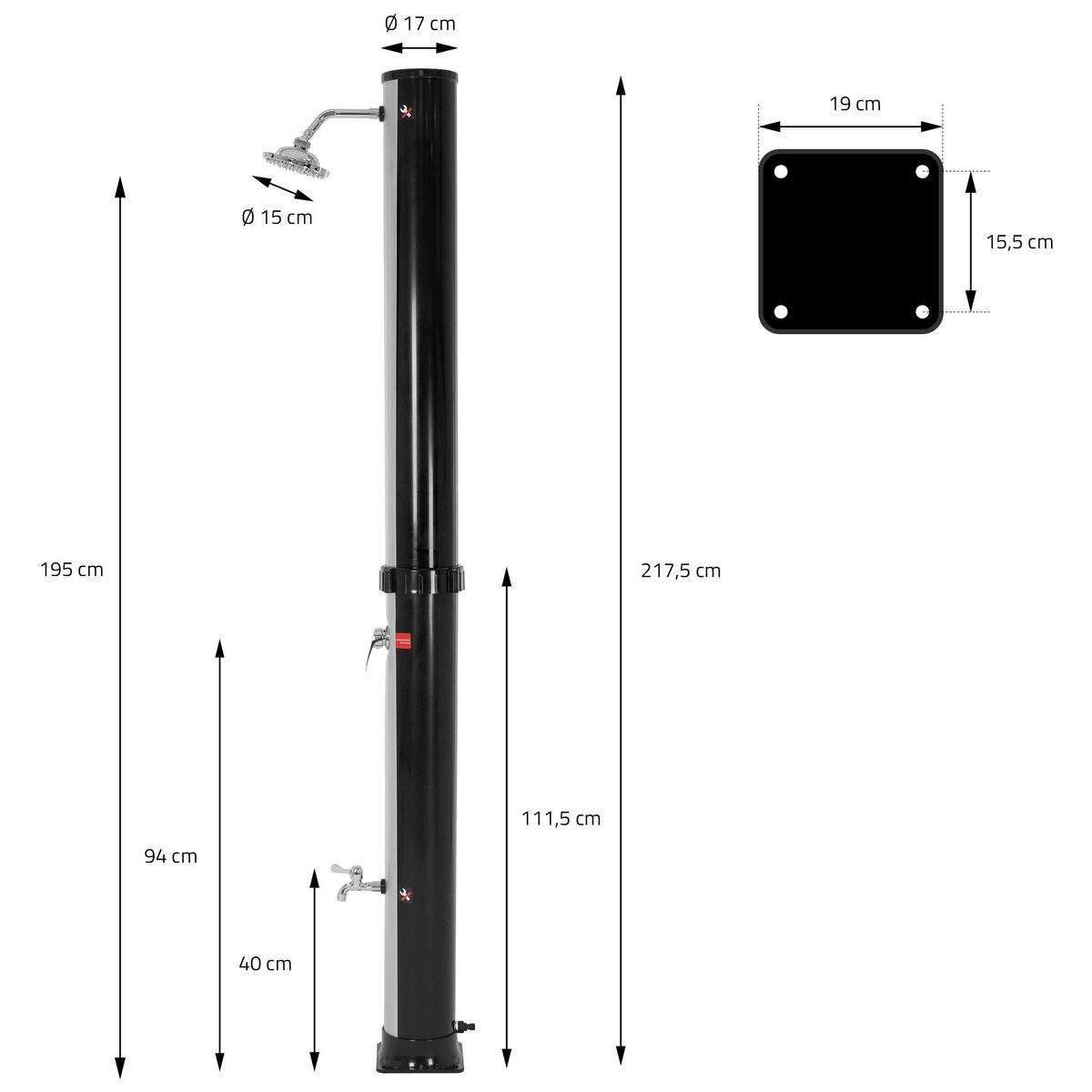 SOLARDUSCHE 35L 217 cm Silber-Schwarz rund - Silberfarben, Kunststoff (15.5/217.5/19cm) - ML-DESIGN