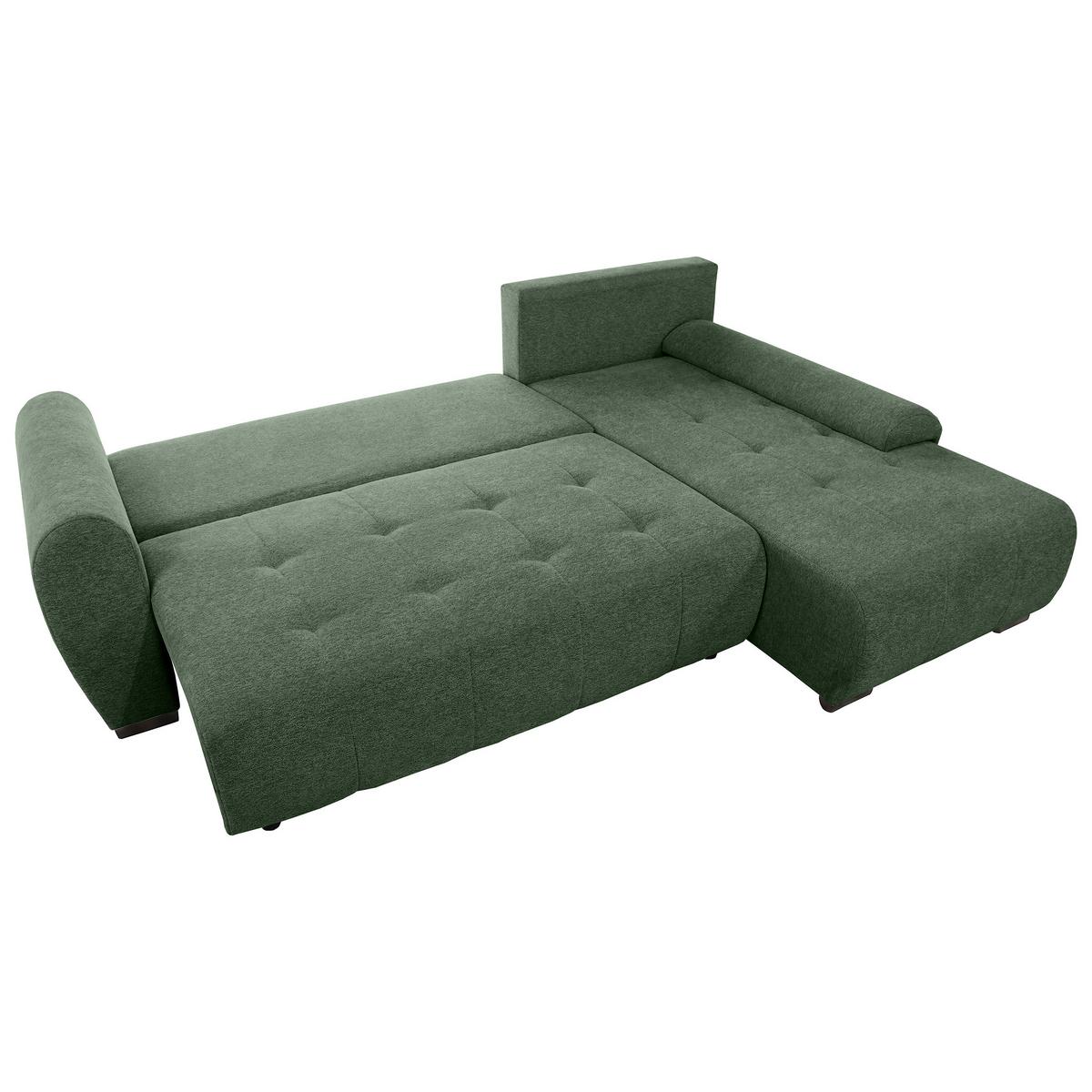 ECKSCHLAFSOFA Dallas mit Bettkasten, 255 cm, Flaschengrün, rechts, Velour-Stoff - Grün, Textil (255/175cm) - Beautysofa
