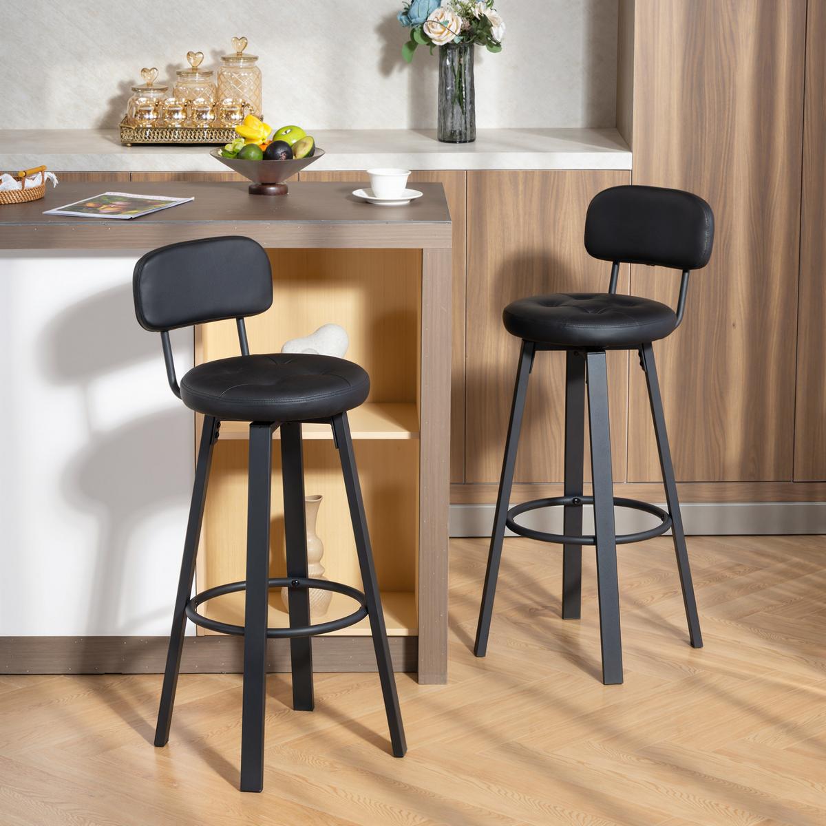 BARHOCKER 2er Set Kunstleder Metall Schwarz - Schwarz, Metall (38/99/43.5cm) - HOMCOM