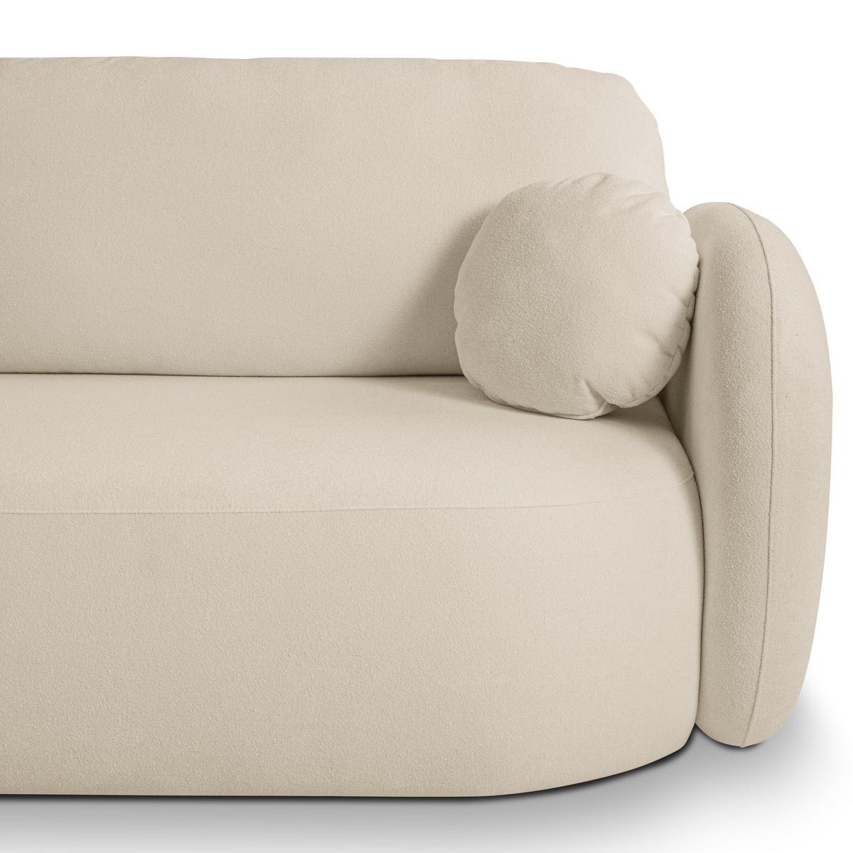 ECKSOFA AMICO L-S Creme Geflochtener Stoff mit Schlaffunktion - Creme, Holz (248/174cm) - MASSENO
