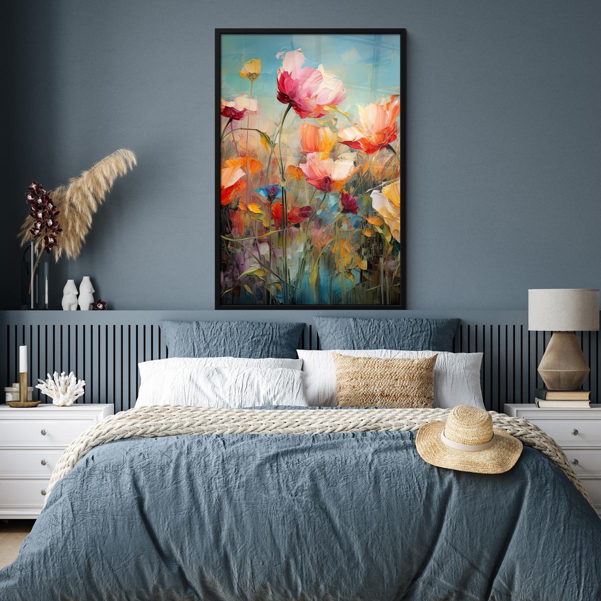 POSTER MIT RAHMEN Blumen - Aquarell - Kunst - Botanisch - Natur Bilderleiste 80x120 cm - Orange, Papier (80/120cm) - MuchoWow