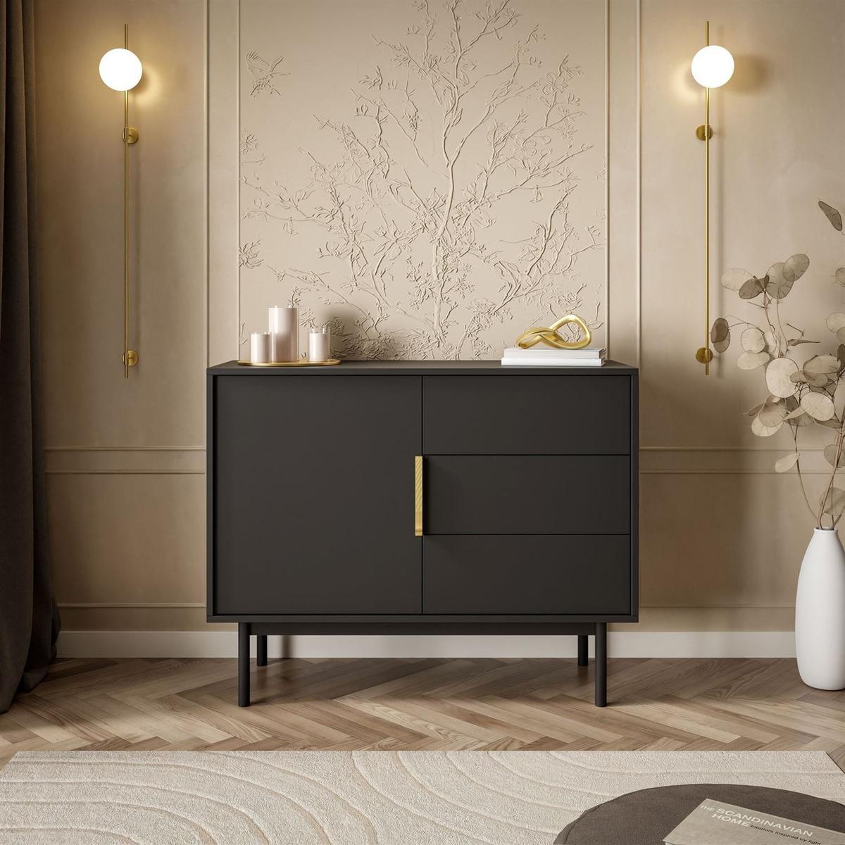 KOMMODE MIRACLE 1D3S mit Schubladen eintrürig Schwarz - Schwarz, Holzwerkstoff (104/82/39cm) - Lookway