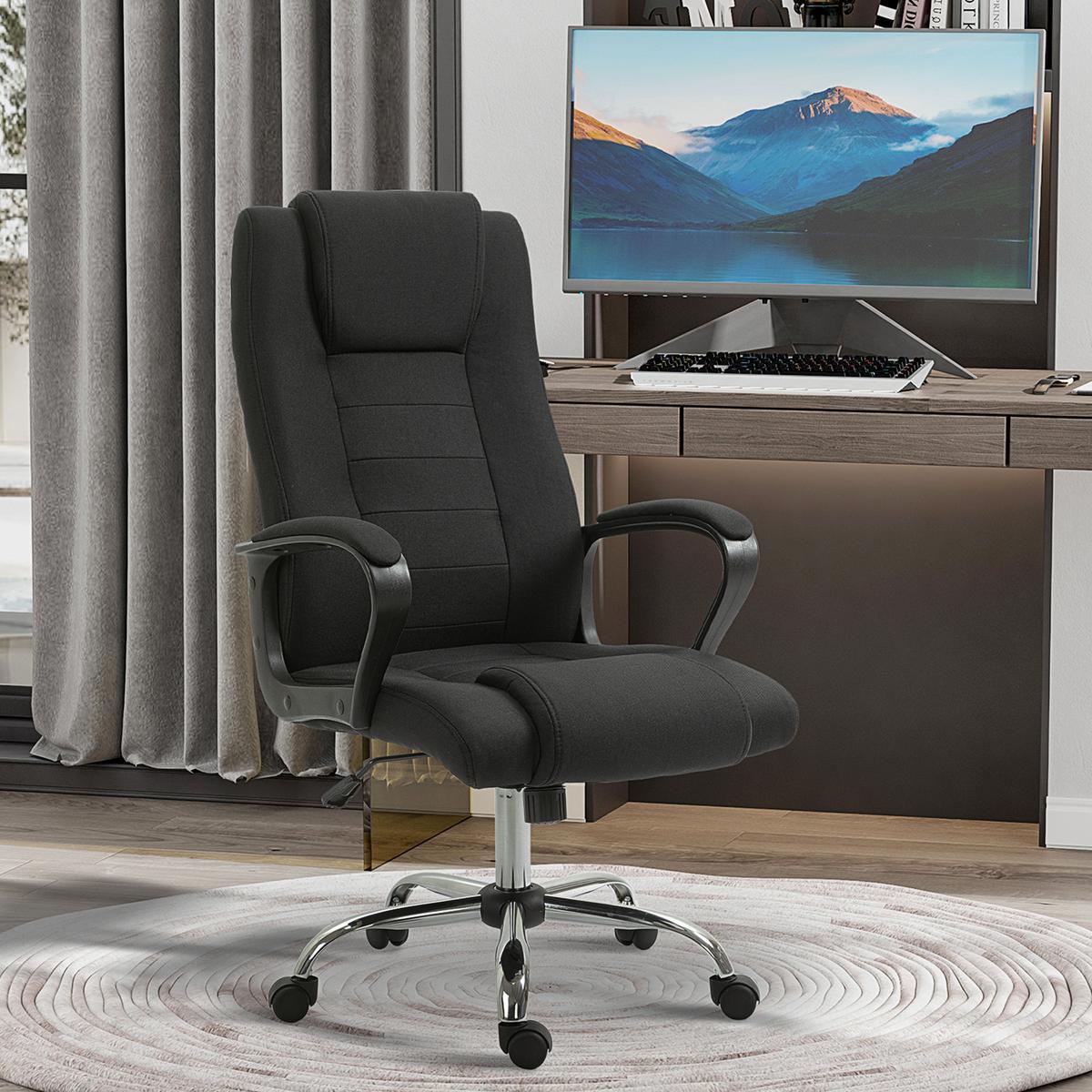 BÜROSTUHL Computerstuhl mit Wippenfunktion höhenverstellbar drehbar Leinen-Touch - Schwarz, Kunststoff (62/119/76cm) - Vinsetto