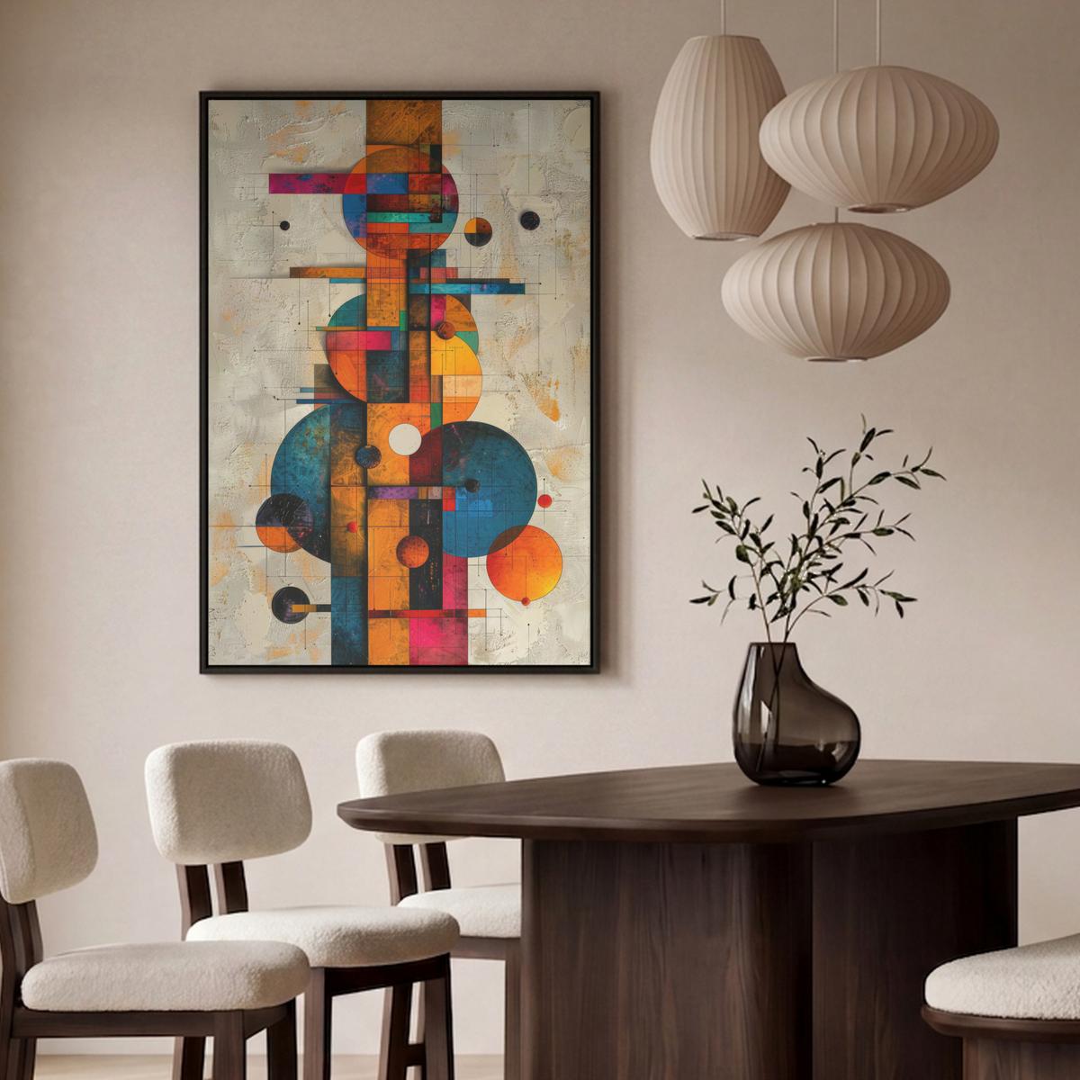 LEINWAND Bilder mit Rahmen - Vintage - Moderne Kunst - Orange - Geometrische Formen - 100x150 - Multicolor, Textil (100/150cm) - MuchoWow