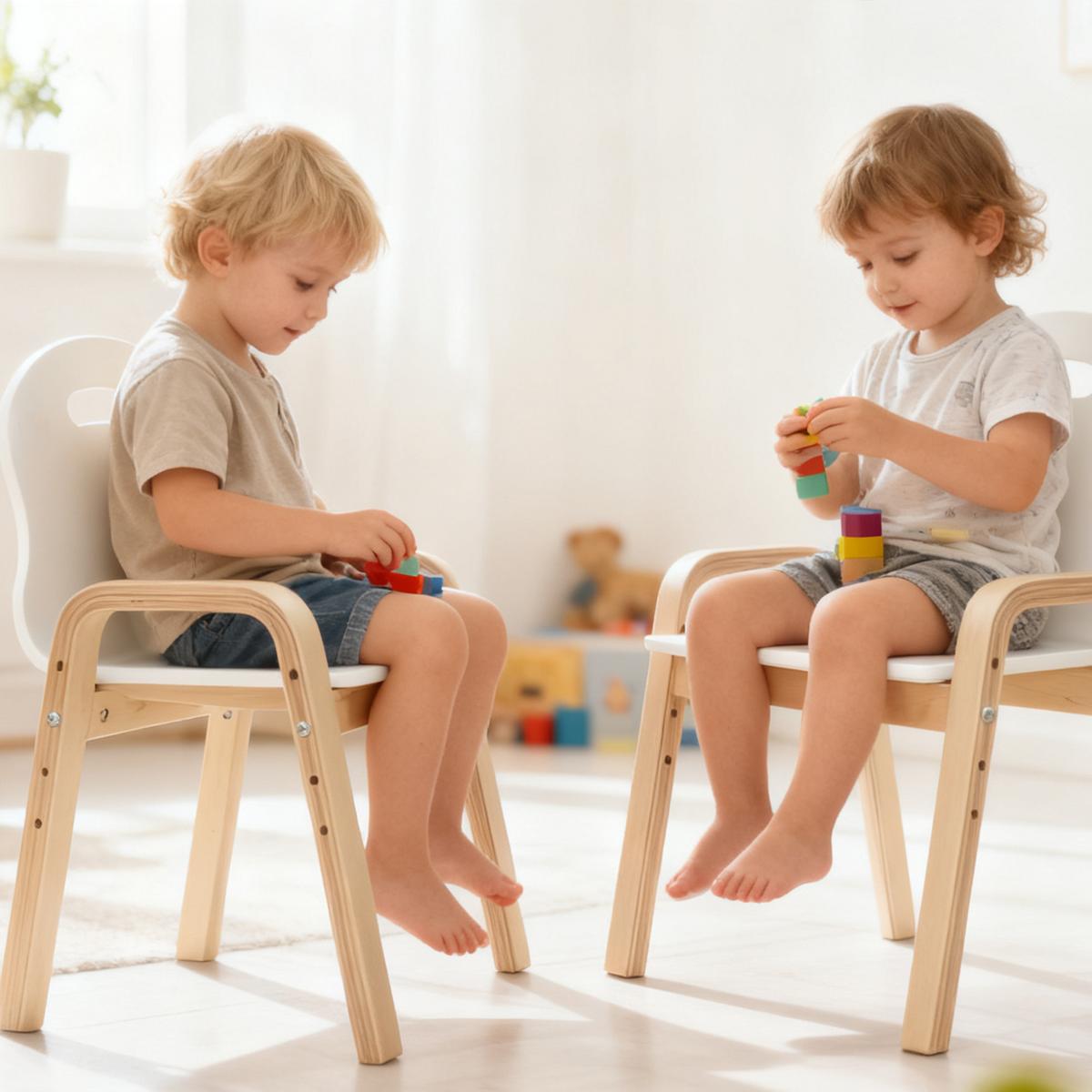 KINDERSTUHL aus Holz Höhenverstellbar mit Armlehne 2er Set - Birkefarben/Weiß, Holz/Birkenholz (34/61.5/39cm) - AIYAPLAY