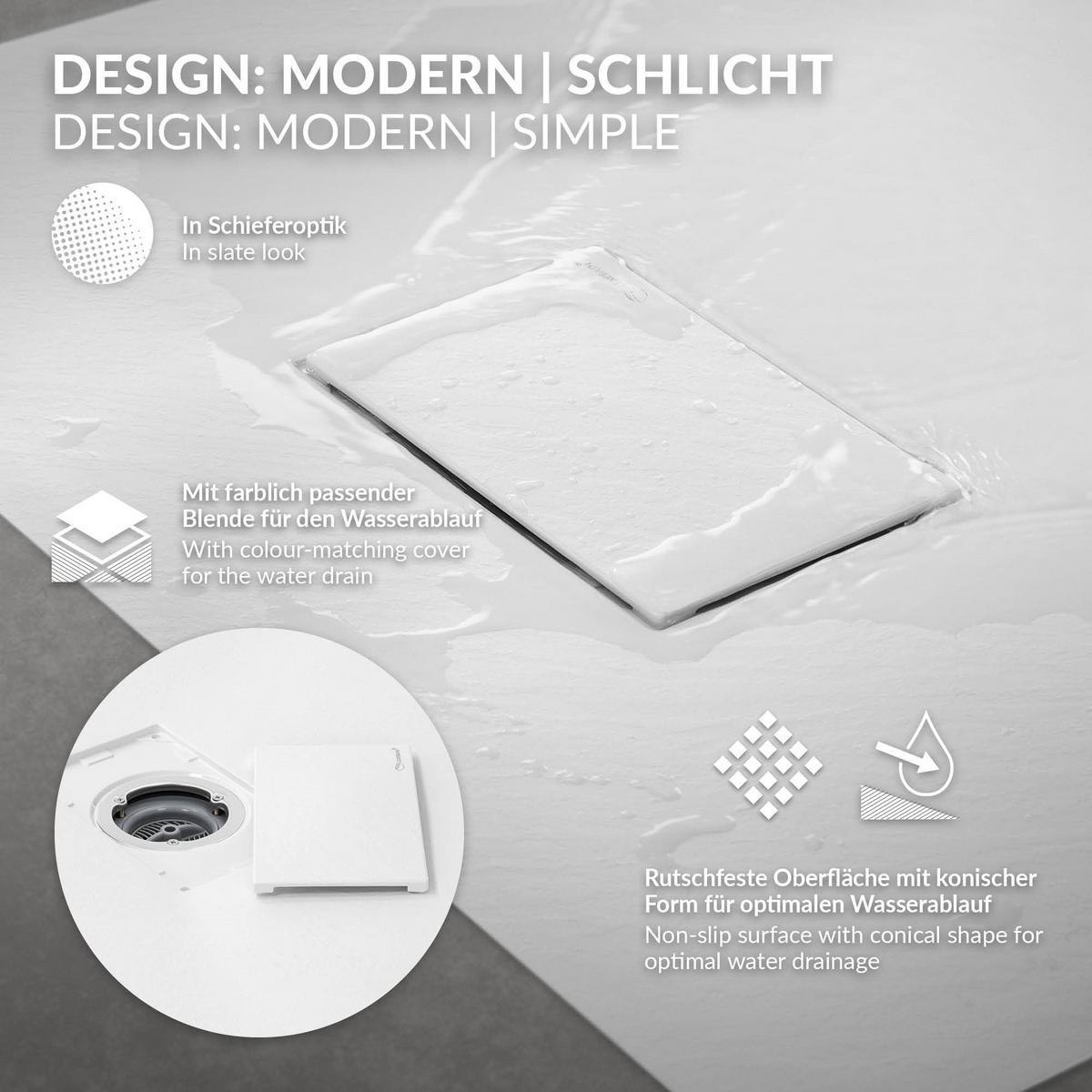 DUSCHWANNE 90x70 cm Weiß mit Ablaufgarnitur aus SMC - Weiß, Kunststoff (70/3/90cm) - LuxeBath