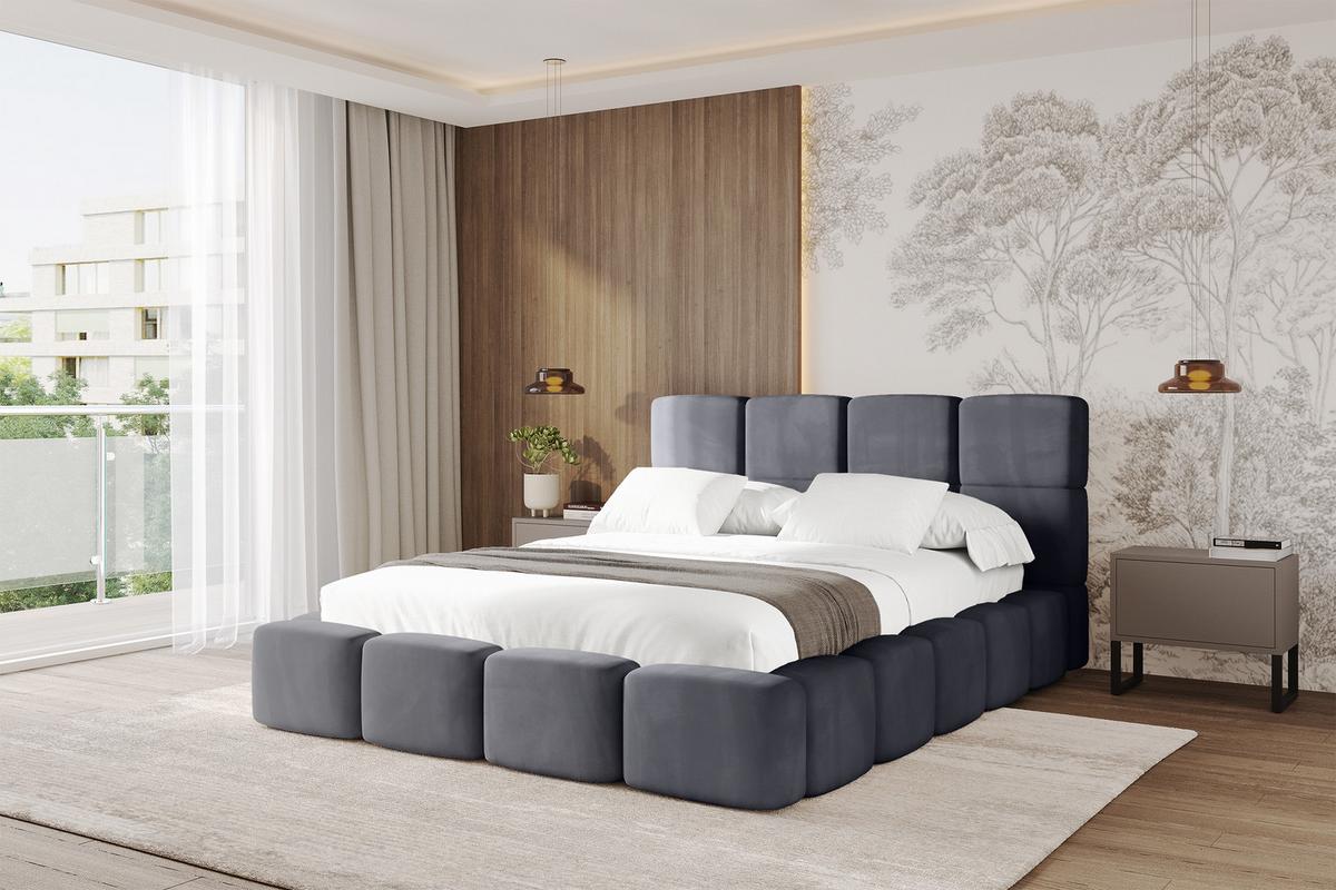 POLSTERBETT mit Bettkasten und Lattenrost, Bett mit Kopfteil, Boxbett ohne Matratze, Doppelbett mit Stauraum - NATA 120x200 Dunkelgrau - Dunkelgrau, Holzwerkstoff/Textil (120/200cm) - ALTDECOR