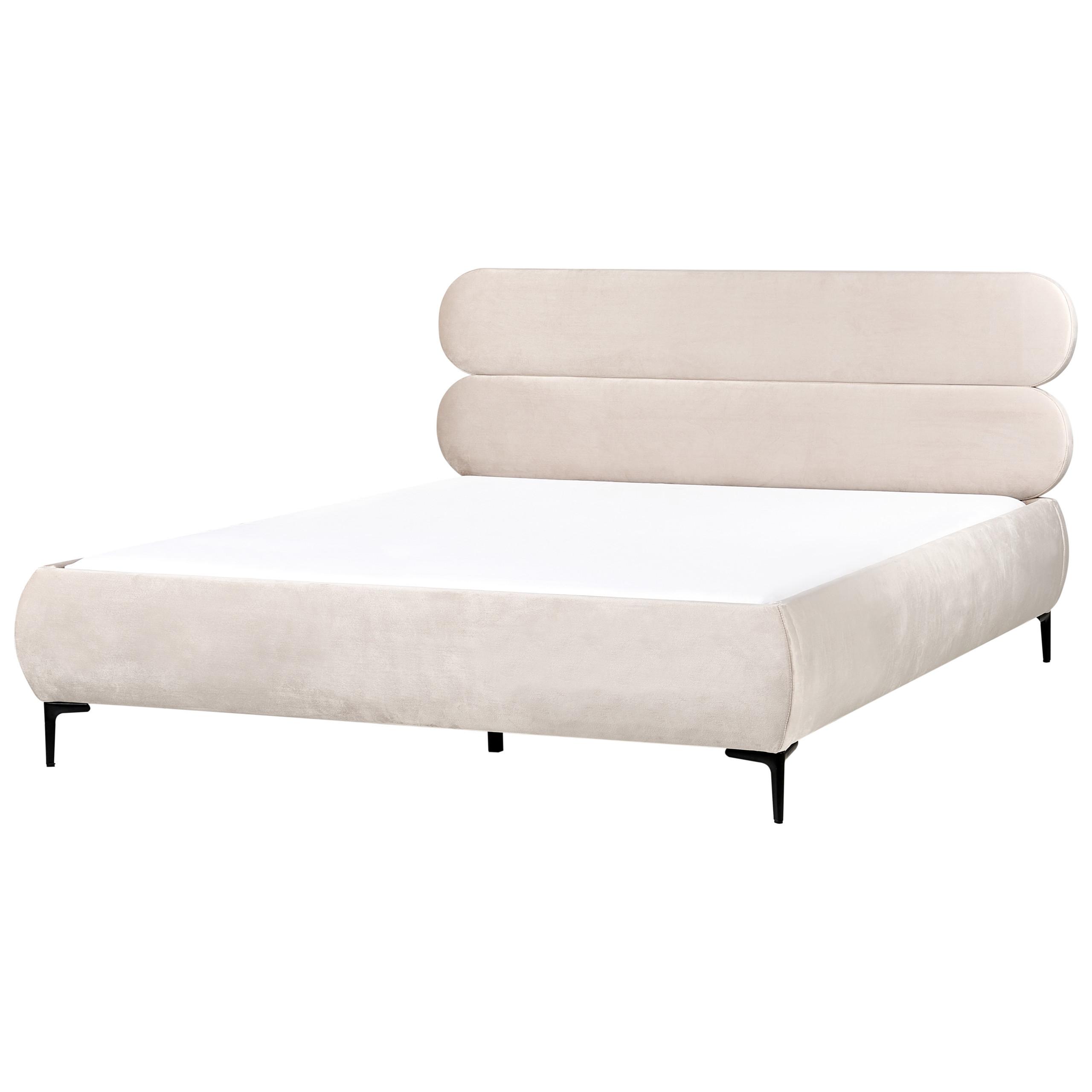 BETT mit Lattenrost 180/200 cm Hellbeige Lessay - Beige/Schwarz, Textil (180/200cm) - Beliani