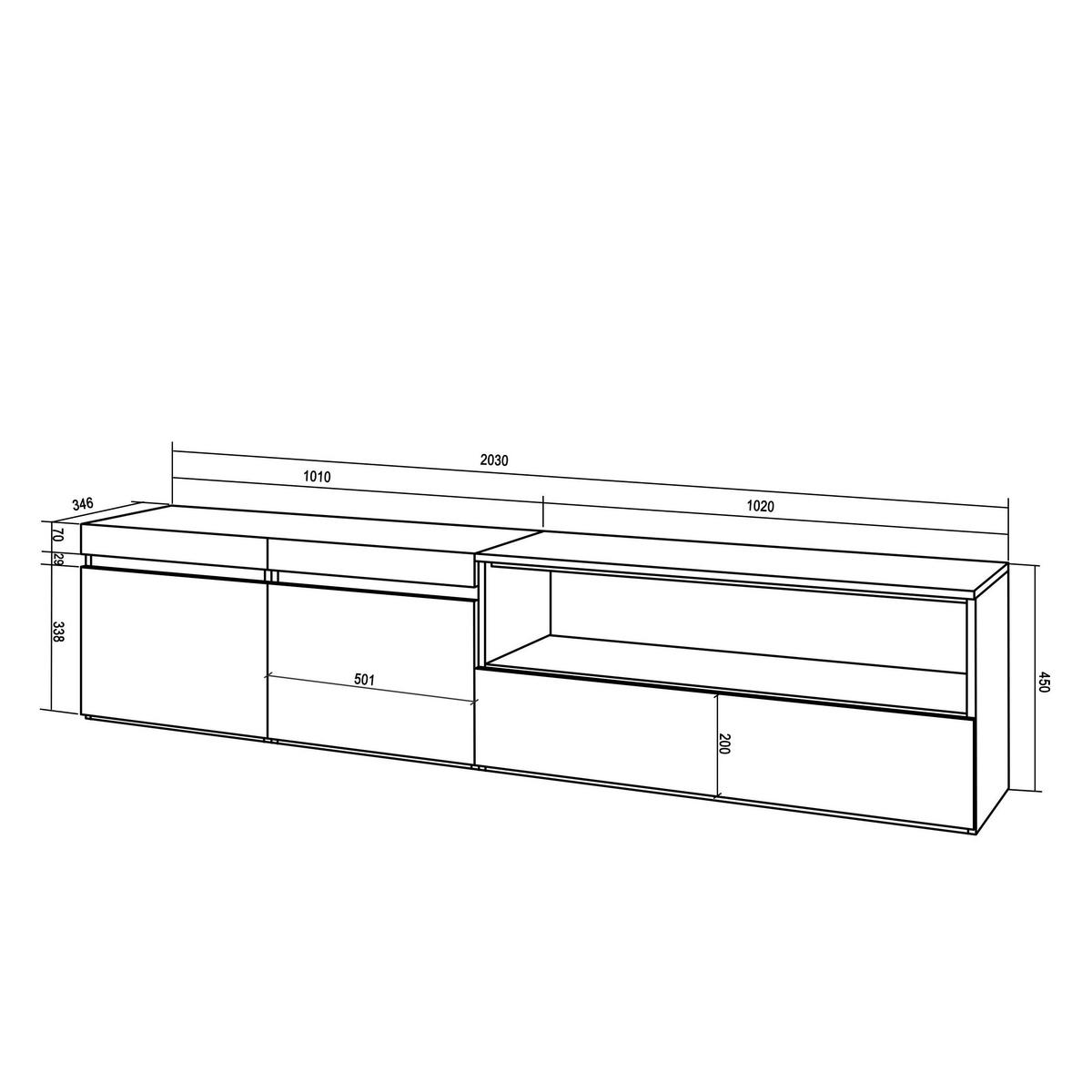 LOWBOARD, Eiche, Schwarz, 200/35/45cm - Eichefarben/Schwarz, Holzwerkstoff (200/45/35cm) - Skraut Home