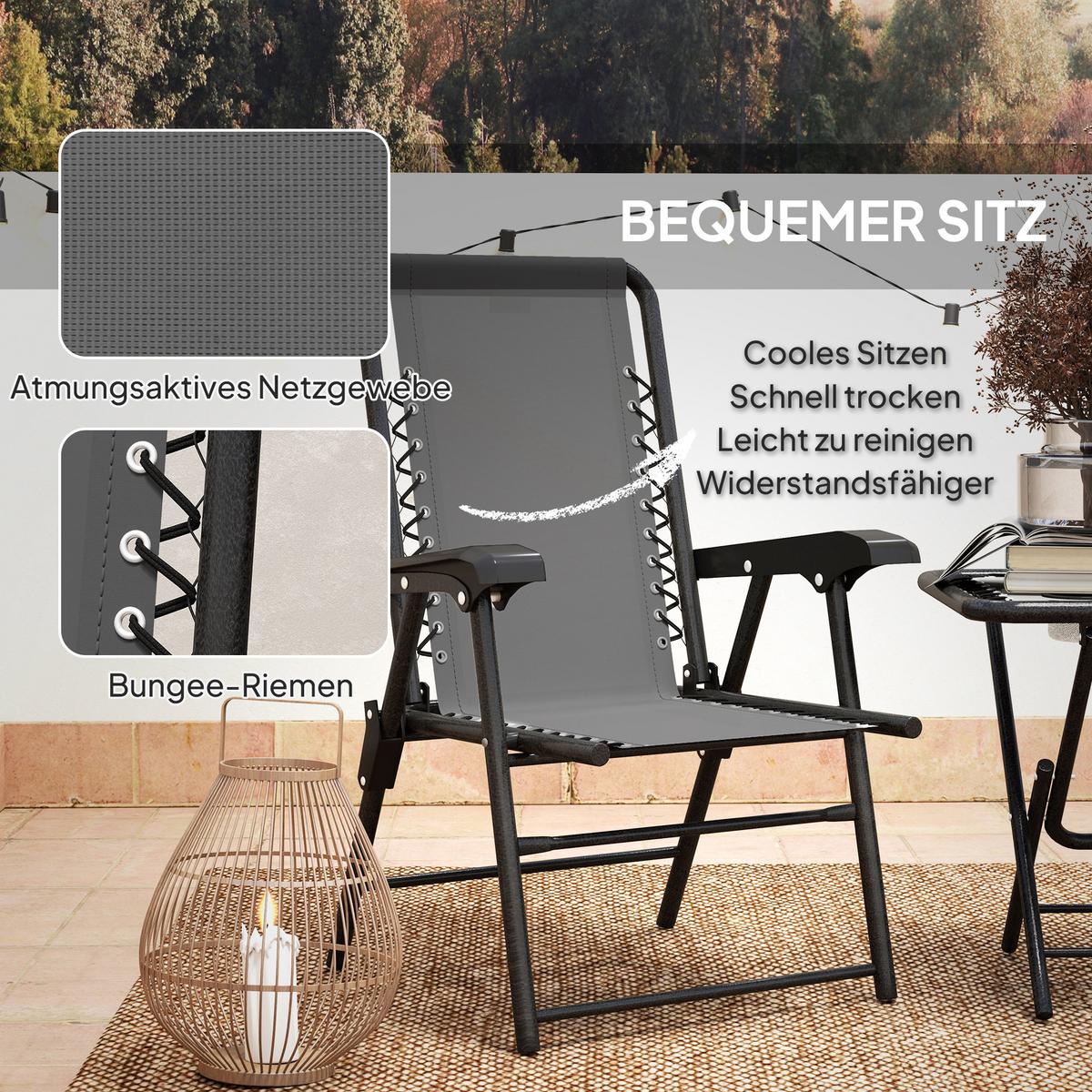 GARTENMÖBEL-SET 3 TLG. Dunkelgrau mit Becherhalter - Dunkelgrau, Metall - Outsunny