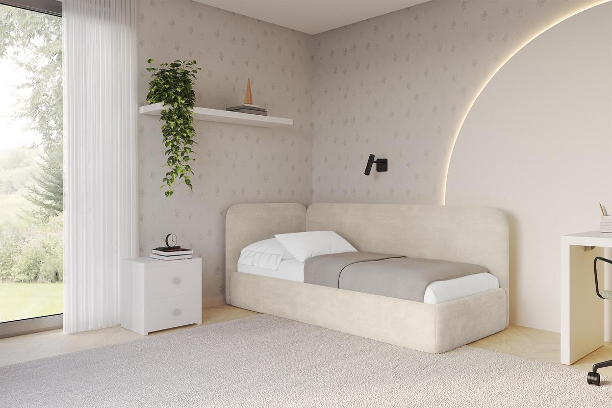 EINZELLBETT Jugendbett mit Bettkasten, Rechts - ELSY 80x200 Beige - Naturfarben, Holzwerkstoff/Textil (80/200cm) - ALTDECOR