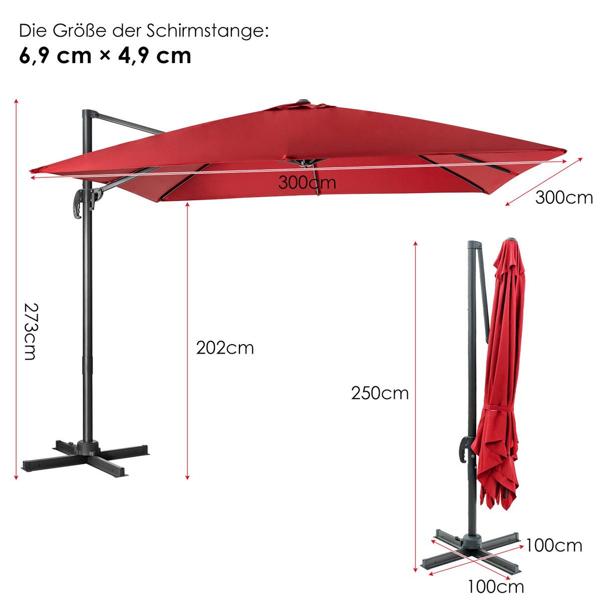 BELEUCHTETER 300cm Weinrot - Weinrot, Metall (300/300cm) - COSTWAY