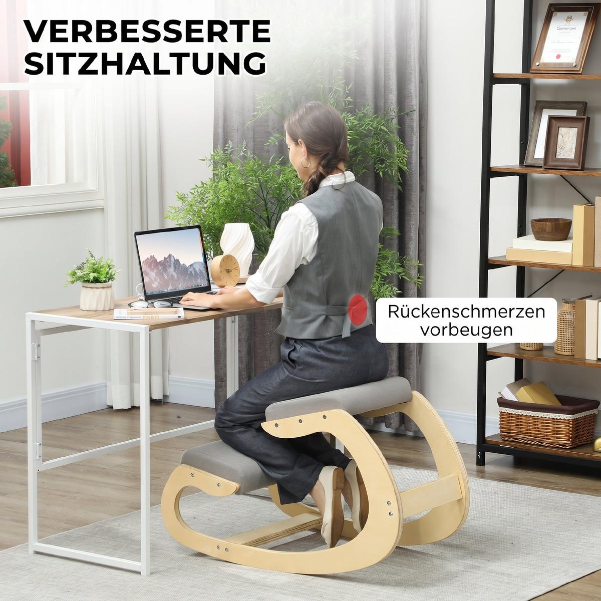 KNIESTUHL Buchenholz Hellgrau - Hellgrau, Holz/Textil (85/55/55cm) - HOMCOM