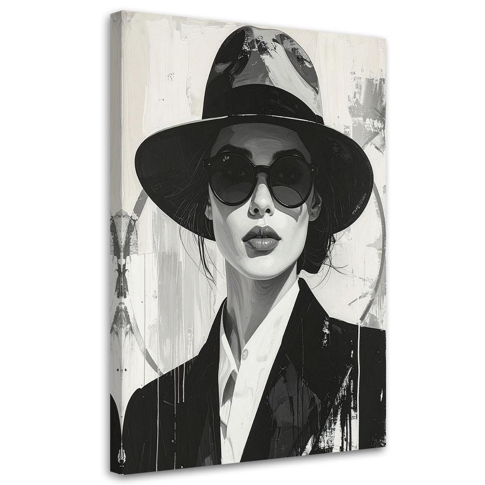 BILD auf Leinwand, Frau mit Hut - Schwarz, Textil (60/90cm) - Feeby