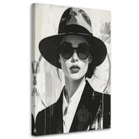 BILD auf Leinwand, Frau mit Hut - Schwarz, Textil (60/90cm) - Feeby