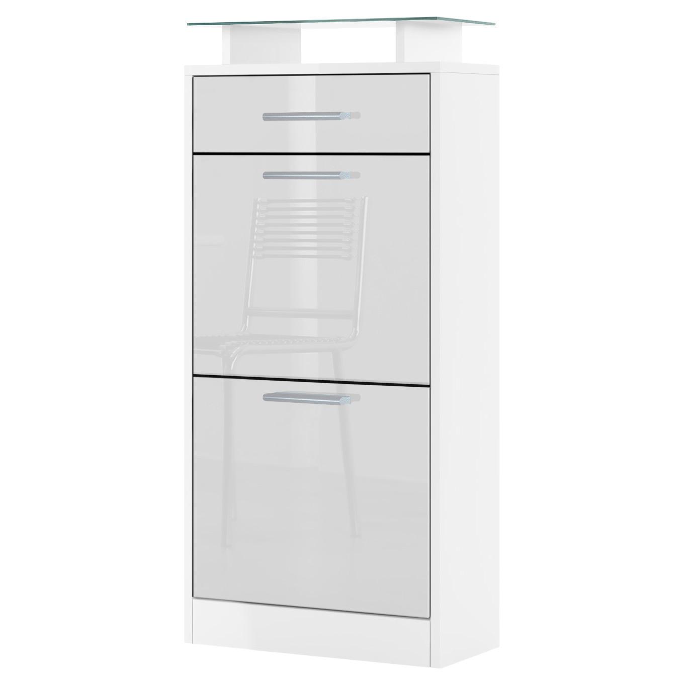 SCHUHSCHRANK Loret Front in Weiß Hochglanz - Weiß Hochglanz, Holzwerkstoff (46/104/23cm) - Vladon