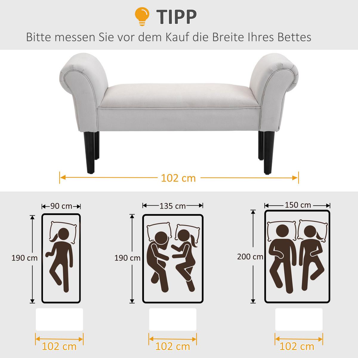 SITZBANK für Schlafzimmer Flurbank Polsterbank MDF Schaumstoff Grauweiß - Grau, Kunststoff (36/51/102cm) - HOMCOM