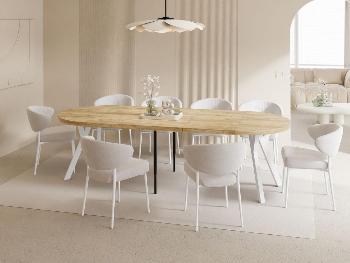 ESSTISCH Twixy XXL groß rund oval ausziehbar, Eiche Hell Braun 100-250/100/76 cm - Eiche Wotan/Weiß, Holz/Holzwerkstoff (100/250/76cm) - WFL GROUP