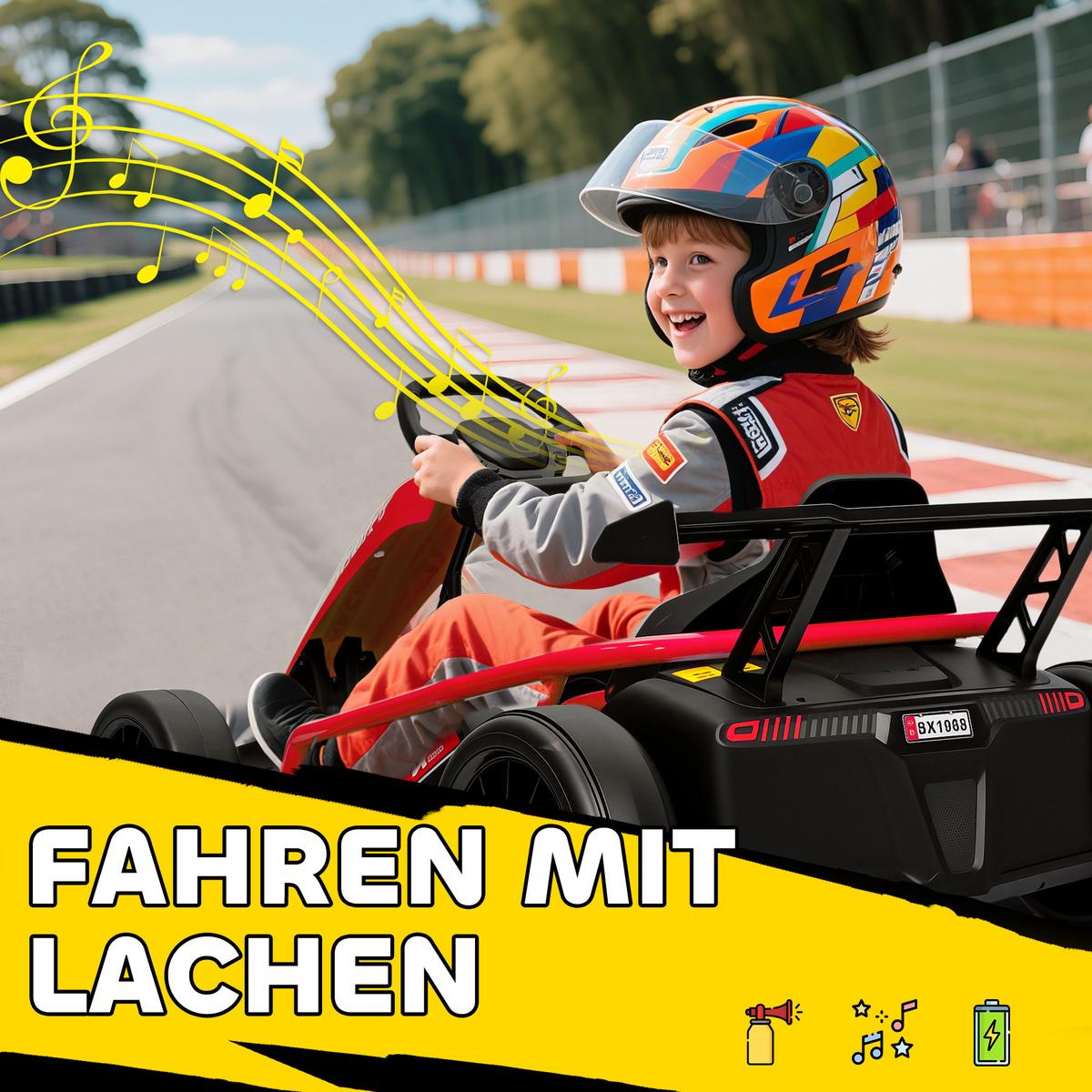 KINDER-ELEKTRO-GOKART 24 V 6-13km/h mit Musik und Hupe - Rot, Kunststoff (119/77/54cm) - AIYAPLAY