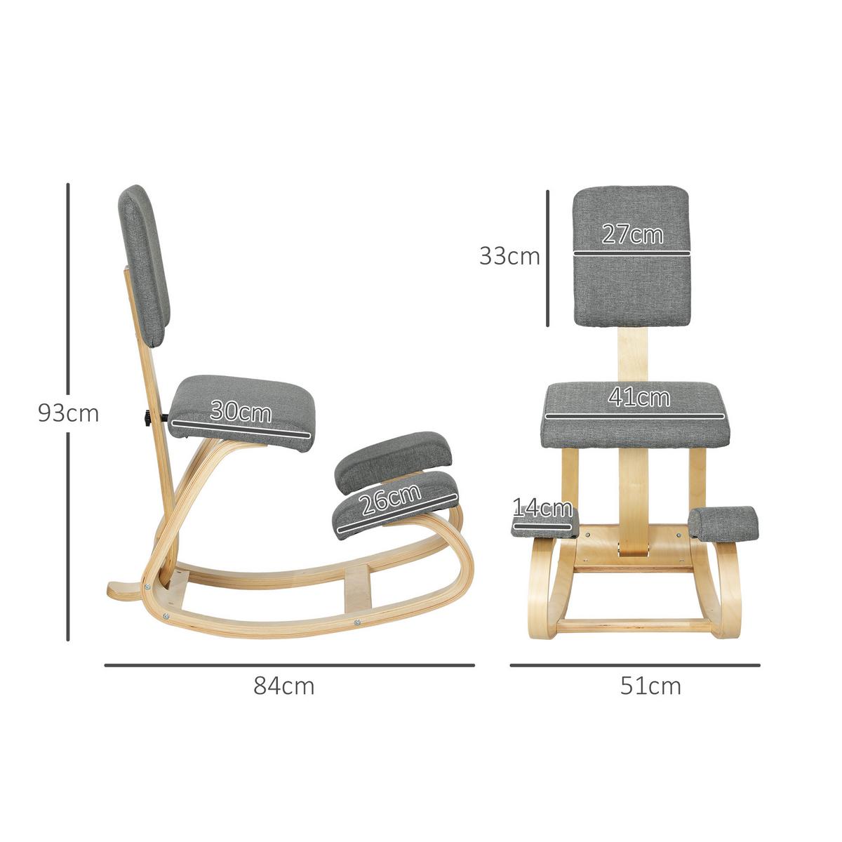 KNIESTUHL Ergonomisch Kniehocker Grau - Grau, Holz/Textil (51/93/84cm) - HOMCOM