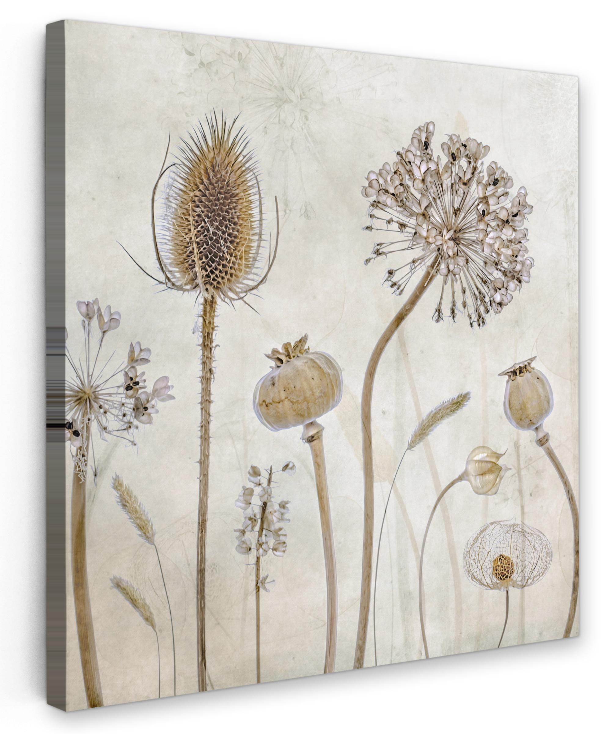 LEINWANDBILD Blumen - Aquarell - Stilleben - Braun - Vintage Deko Wohnzimmer 20x20 cm - Beige, Textil (20/20cm) - MuchoWow