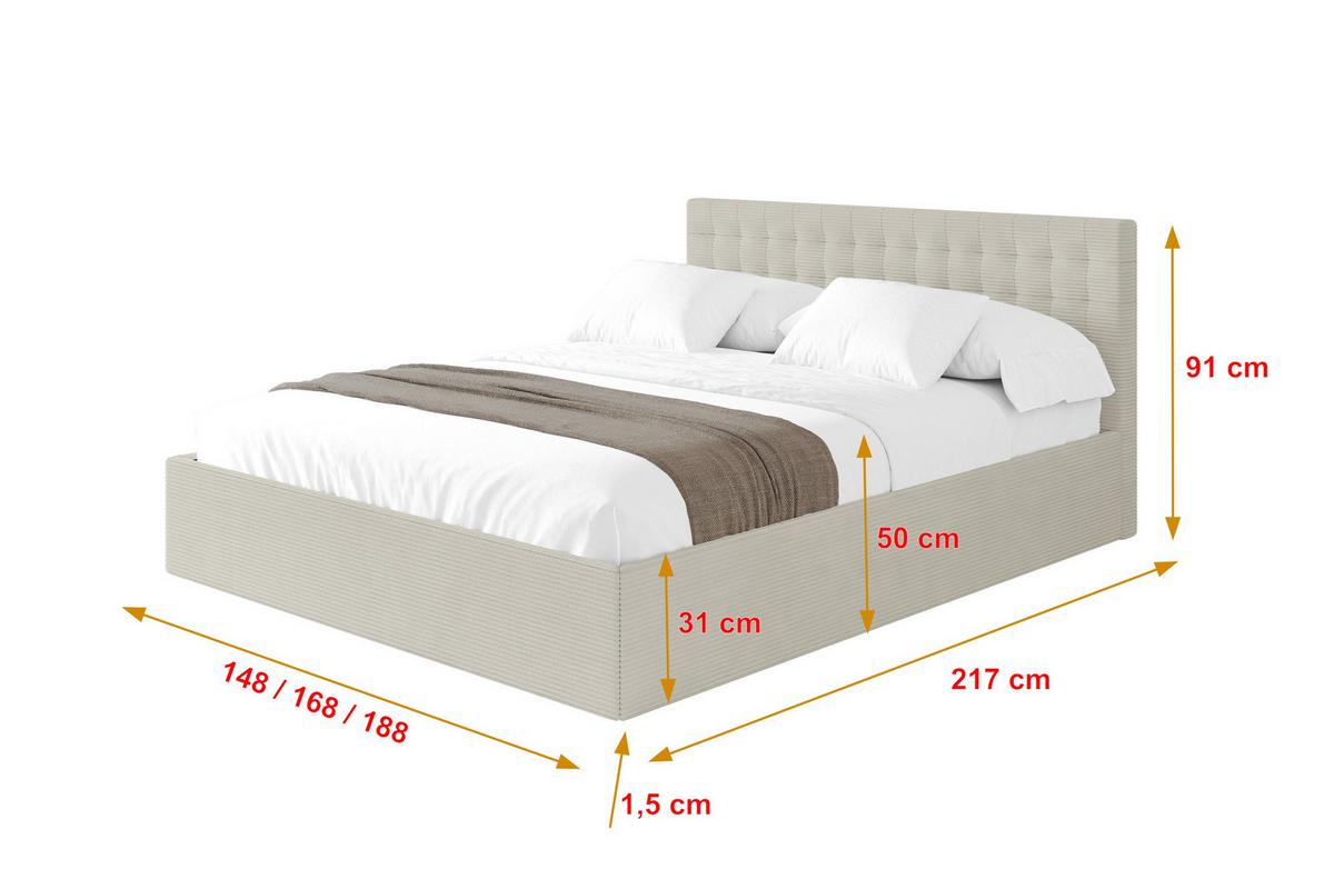 POLSTERBETT mit Bettkasten und Lattenrost, Boxbett ohne Matratze - PARI 160x200 Creme - Creme, Holzwerkstoff/Textil (160/200cm) - ALTDECOR