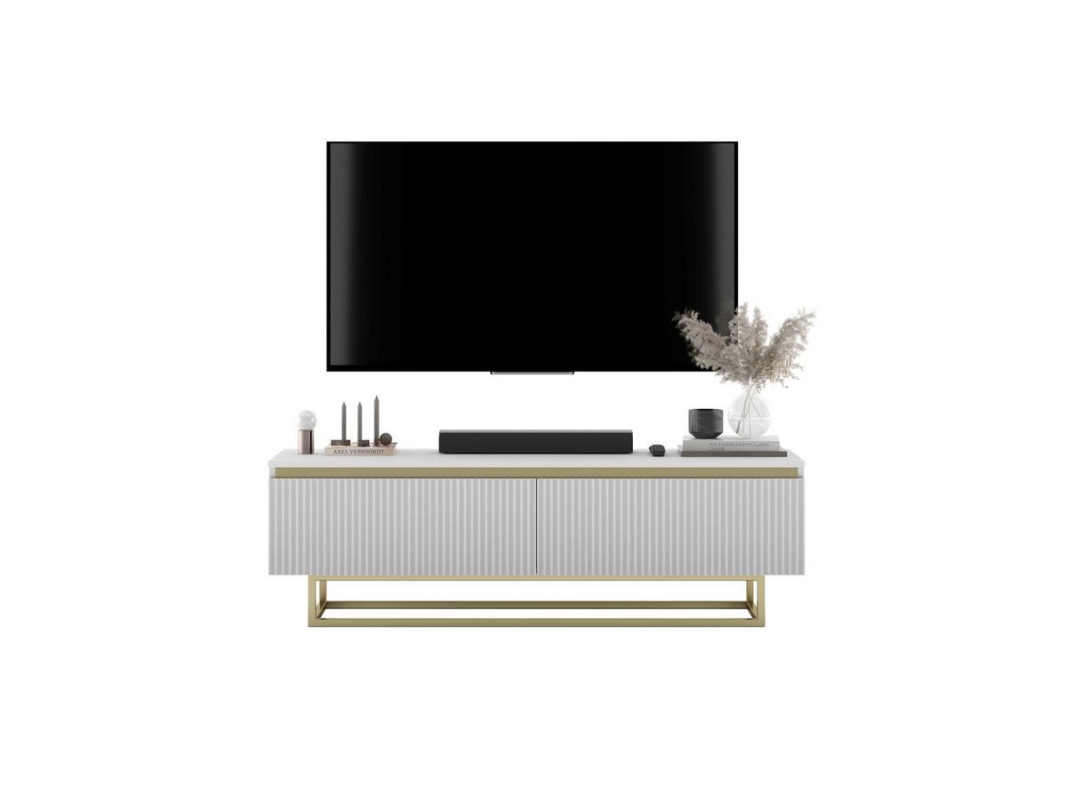 TV-SCHRANK Selene Glamour Weiß Matt mit Metallrahmen 140 cm - Goldfarben/Weiß, Holzwerkstoff/Metall (140/44/35cm) - Meble Lindner