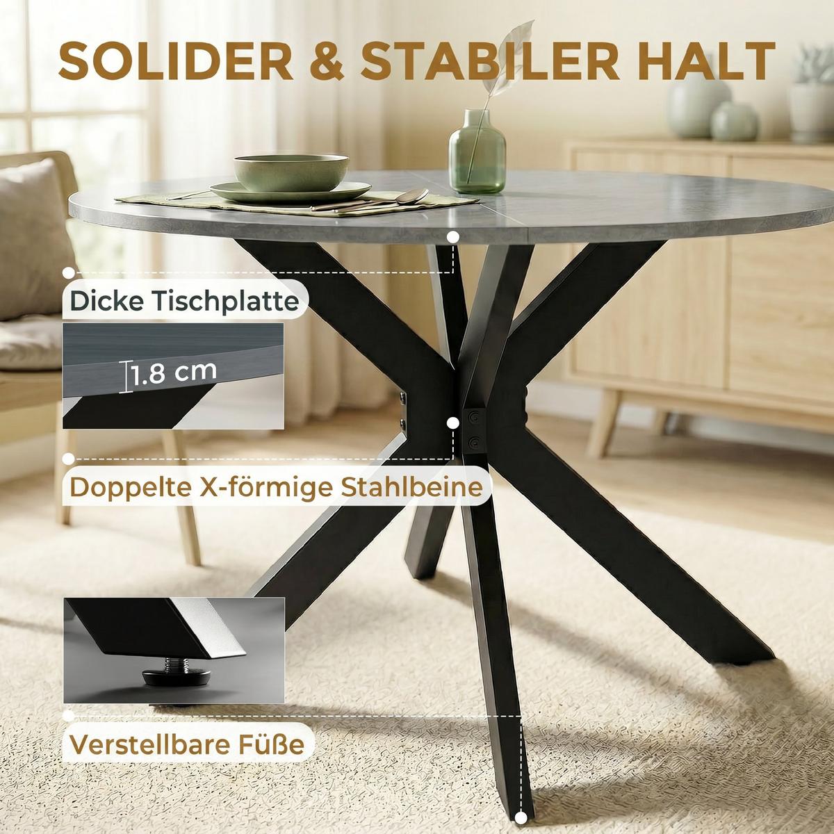 KLAPPBARER-ESSTISCH MDF Stahl Grau - Grau, Holzwerkstoff (110/110/76cm) - HOMCOM
